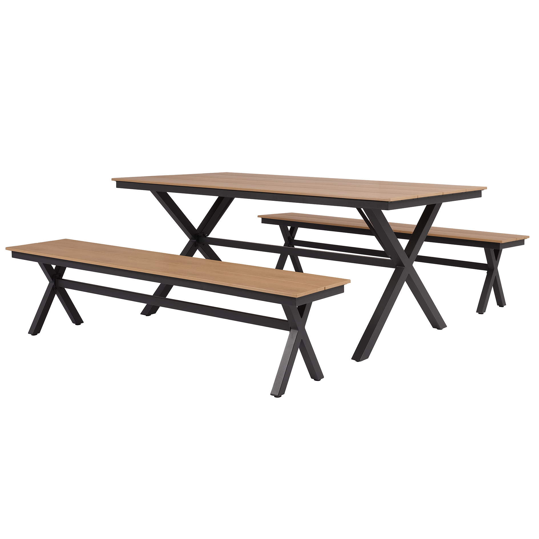 3-teilige Bank-Sitzgruppe - holzfarben-anthrazit - Polywood