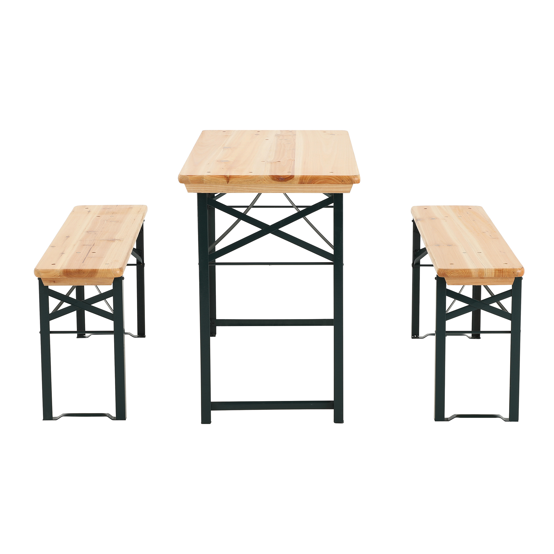 3-teilige Bierzeltgarnitur - holzfarben-grün - lackiert