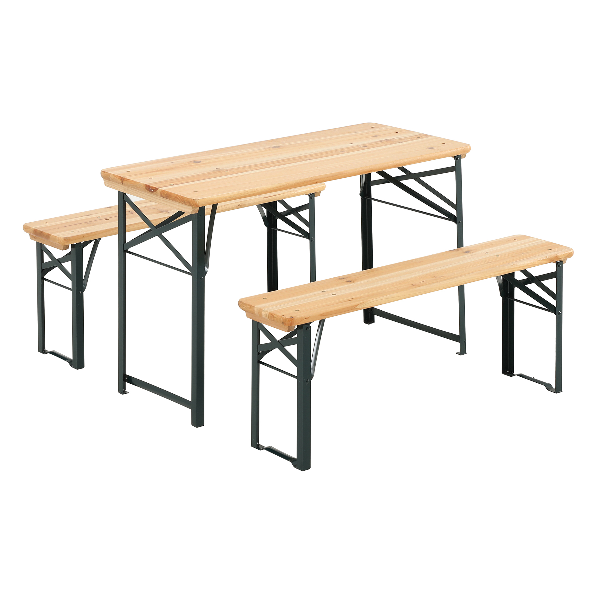 3-teilige Bierzeltgarnitur - holzfarben-grün - lackiert