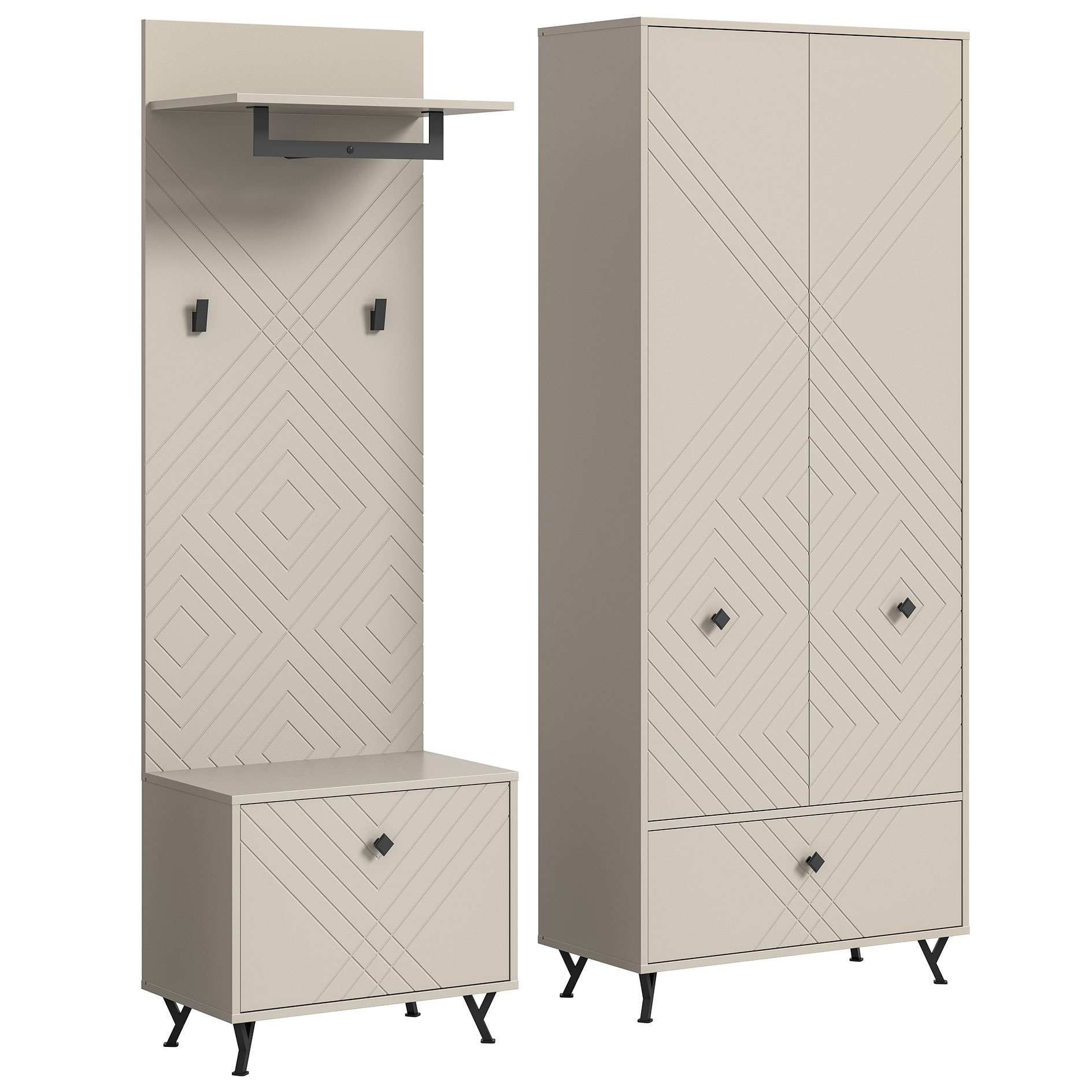 3-teilige Garderobenkombination NOTES - sandbeige matt