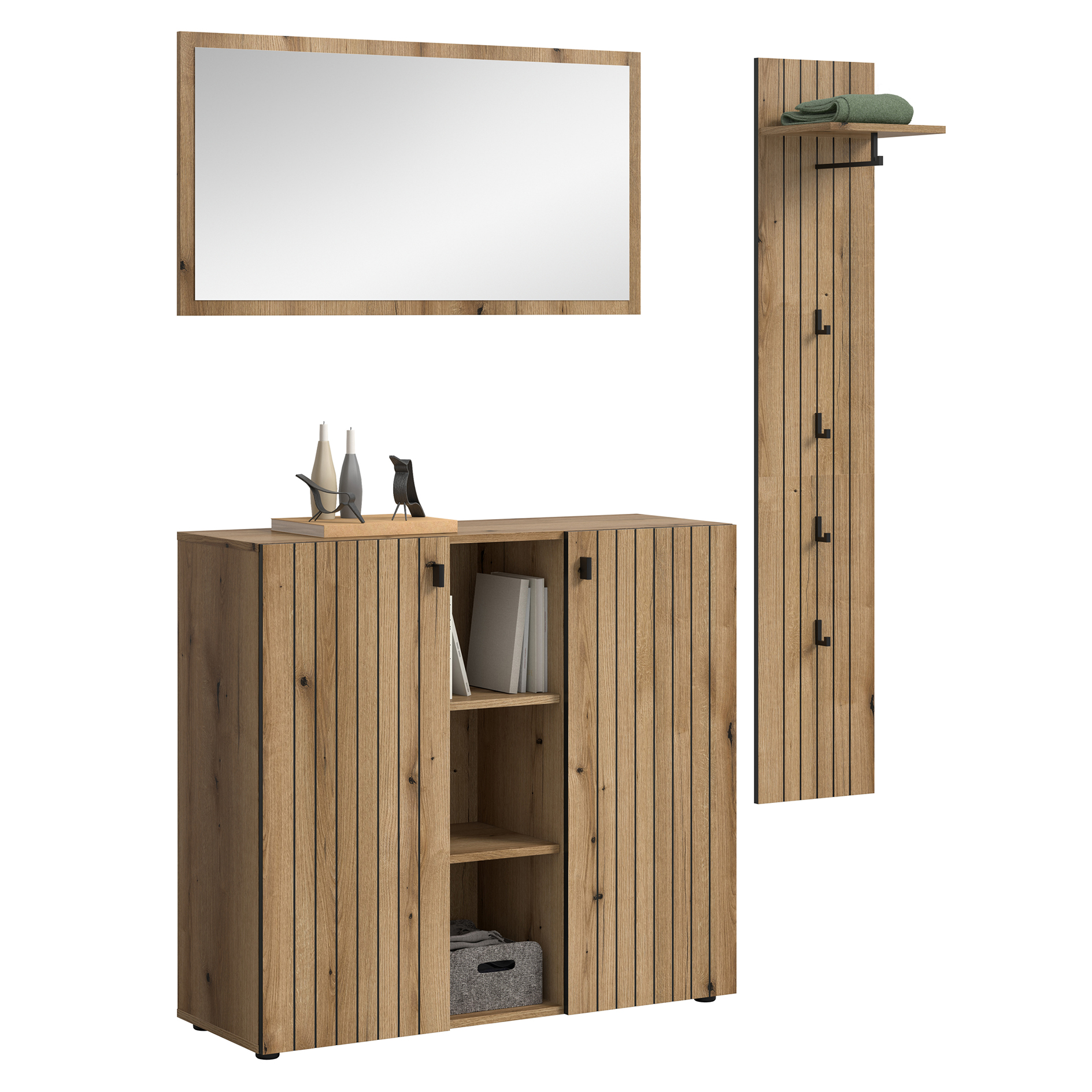 3-teilige Garderobenkombination STATION - Evoke Oak - 157 cm breit