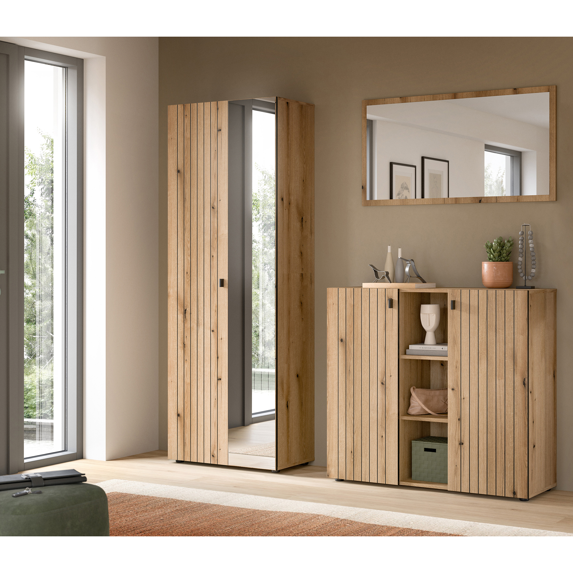 3-teilige Garderobenkombination STATION - Evoke Oak - 191 cm breit