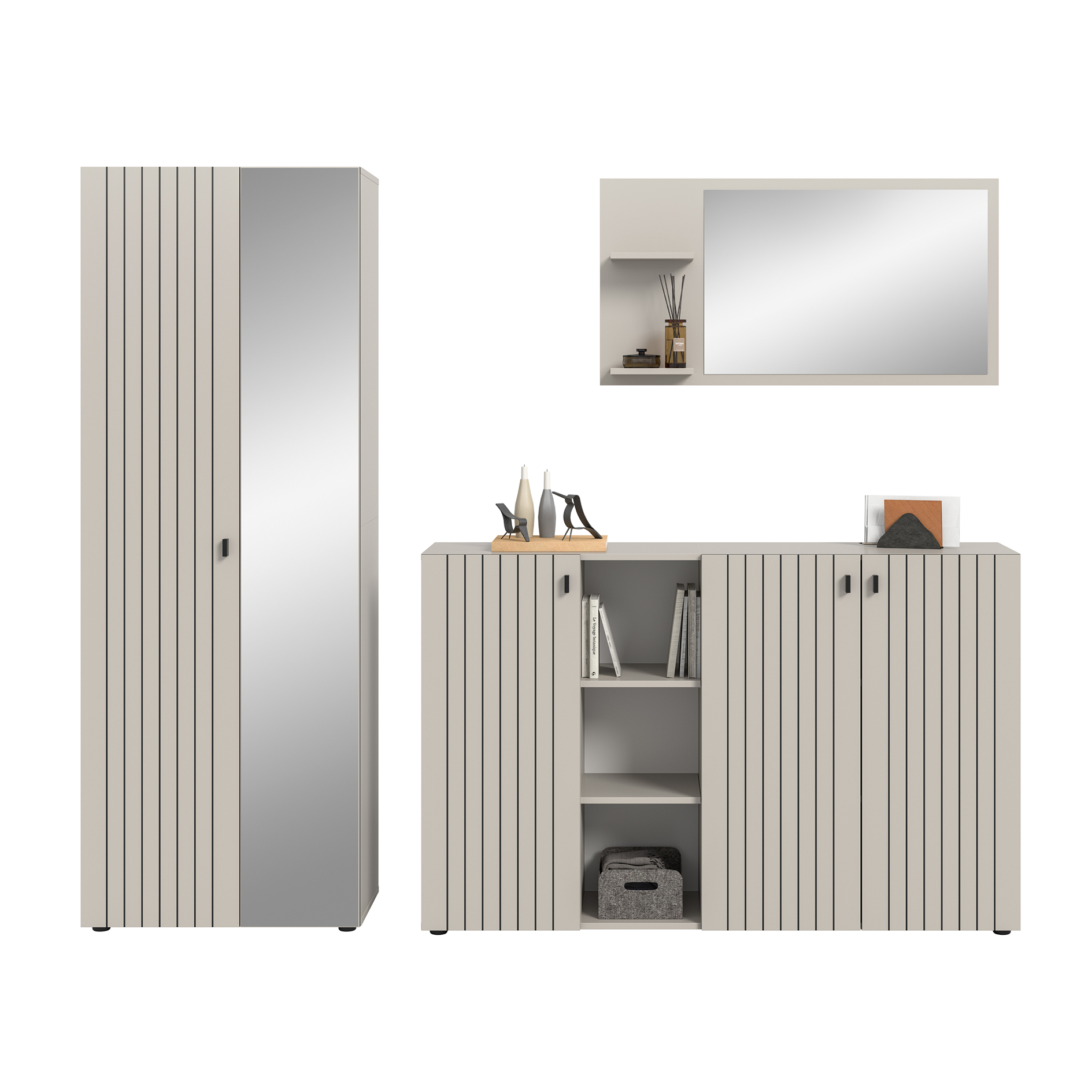 3-teilige Garderobenkombination STATION - Kaschmir - 235 cm breit