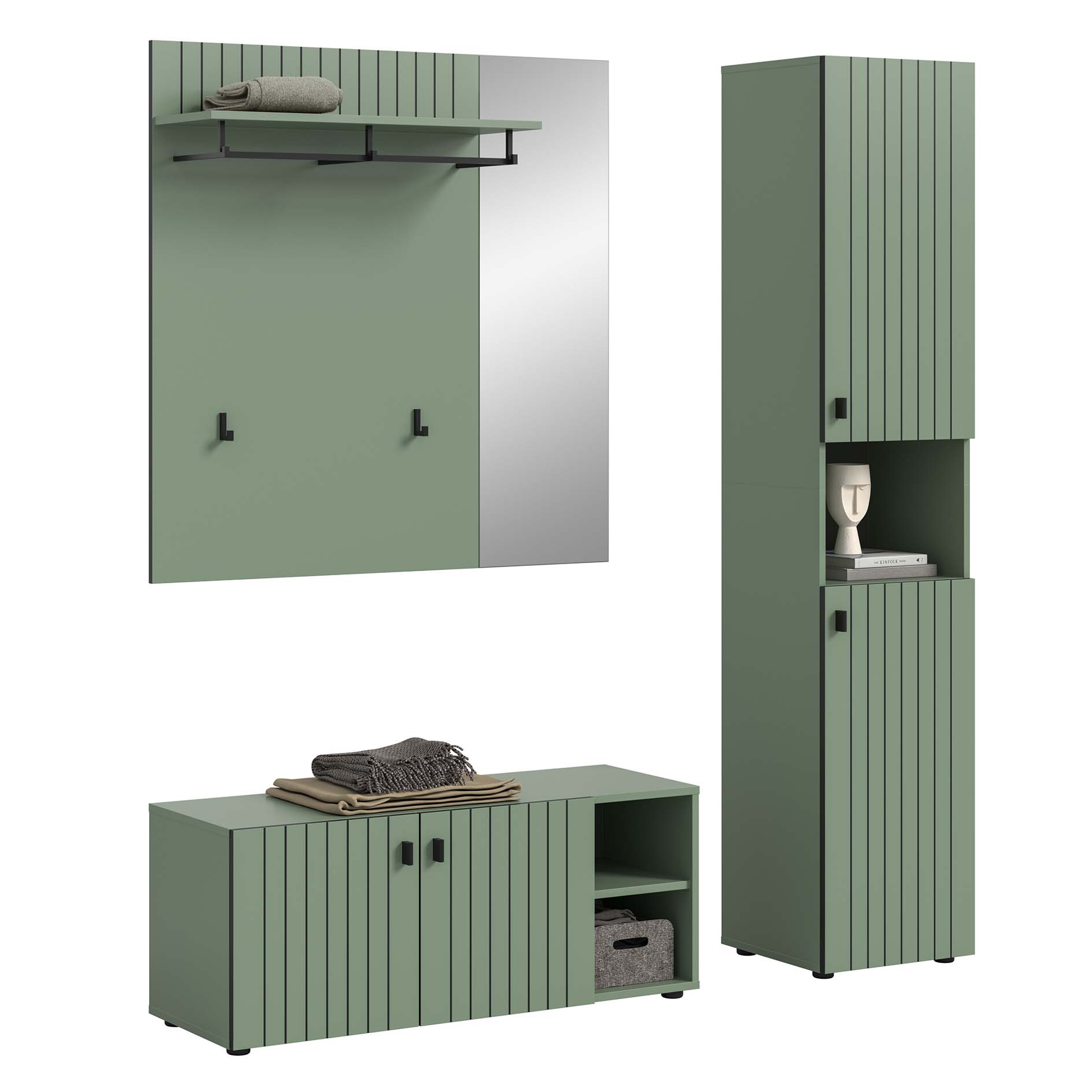 3-teilige Garderobenkombination STATION - Smoke Green - 161 cm breit