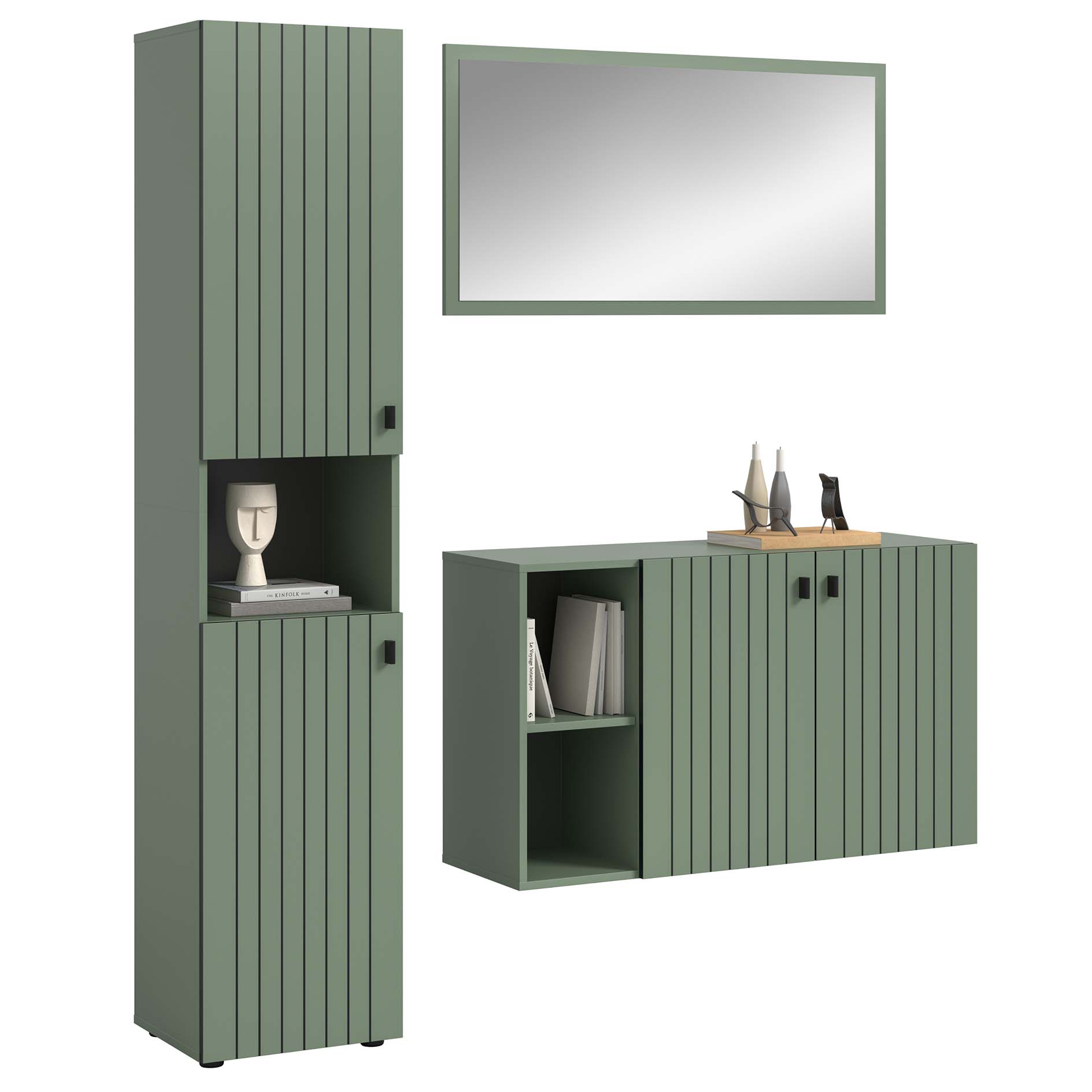 3-teilige Garderobenkombination STATION - Smoke Green - 161 cm breit