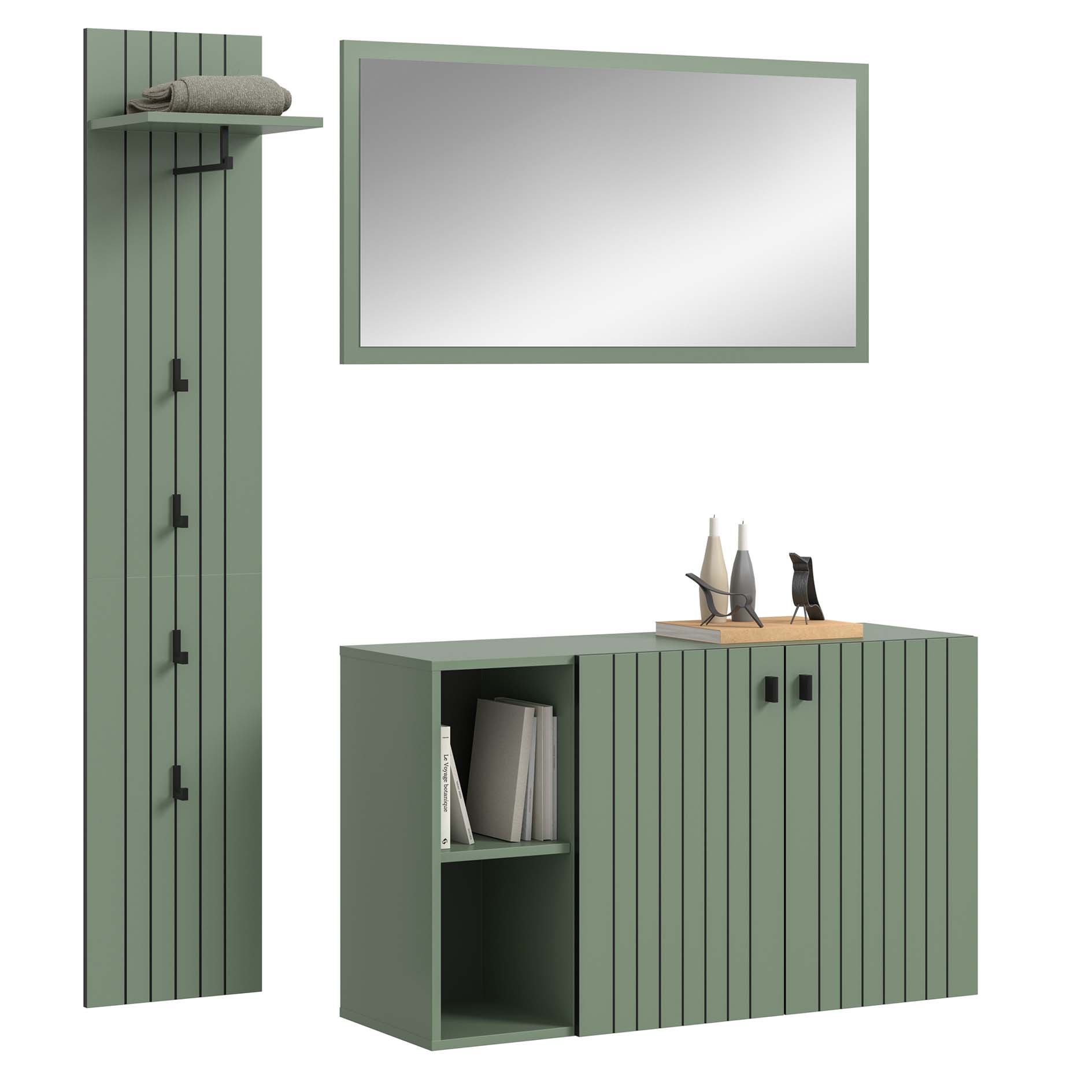 3-teilige Garderobenkombination STATION - Smoke Green Nachbildung - 152 cm breit