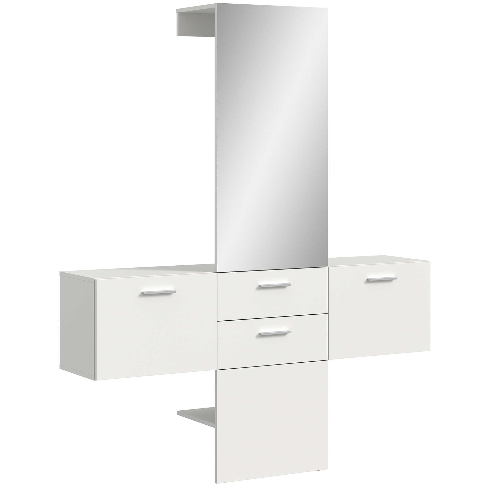 3-teilige Garderobenkombination VAGA - weiß - mit Spiegelfläche - 156 cm