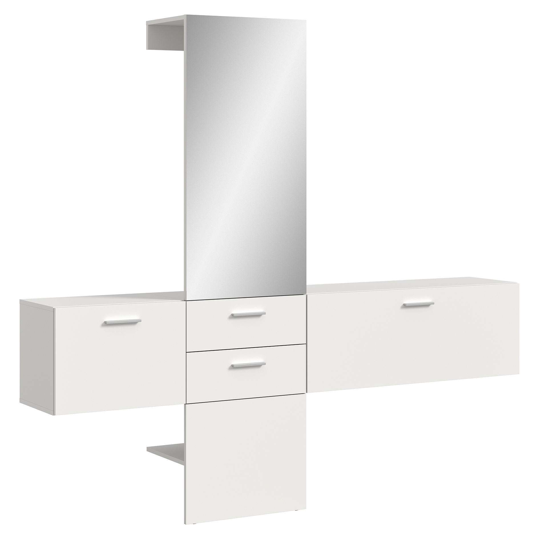 3-teilige Garderobenkombination VAGA - weiß - mit Spiegelfläche - 208 cm