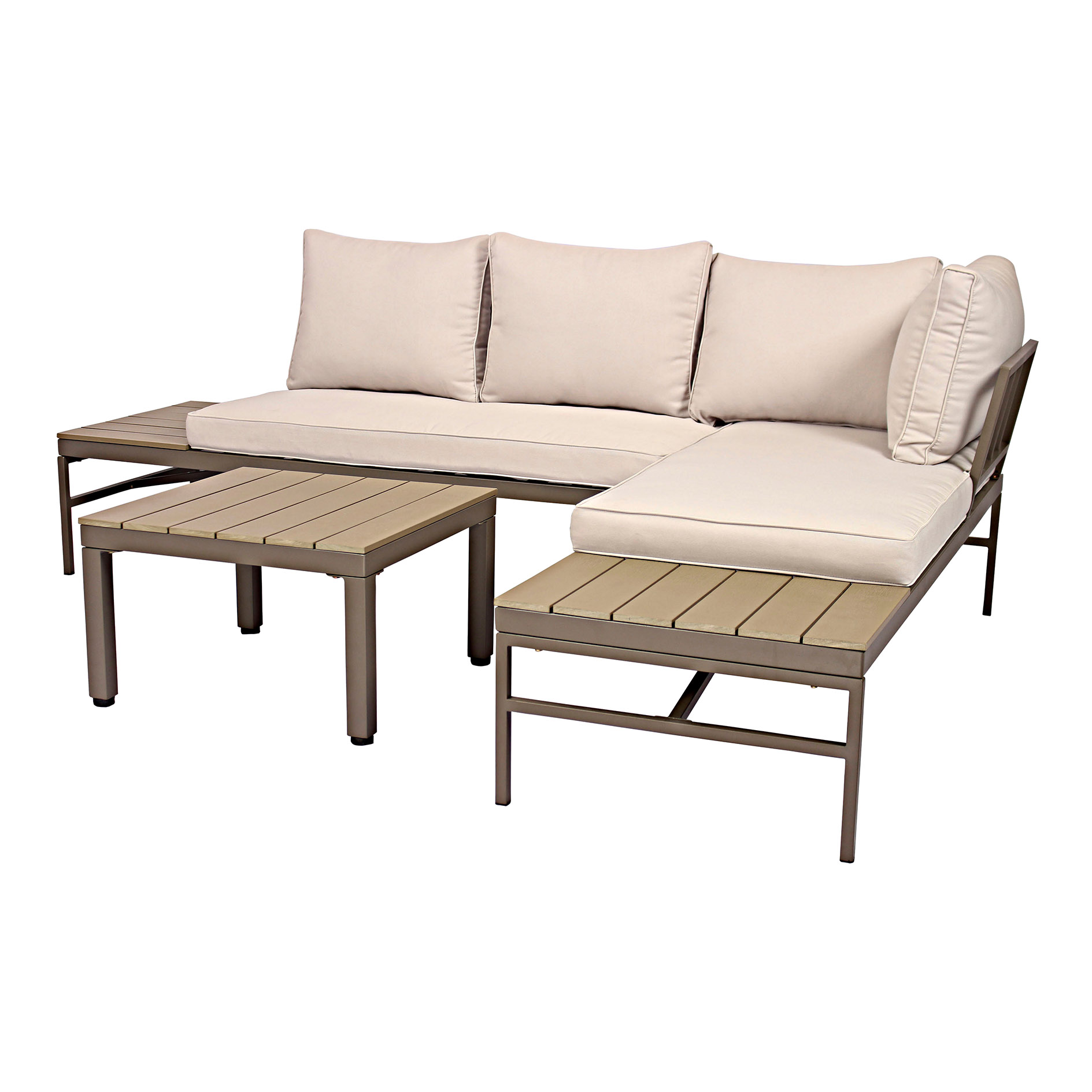 3-teilige Garten-Lounge - braun-beige - inklusive Kissen
