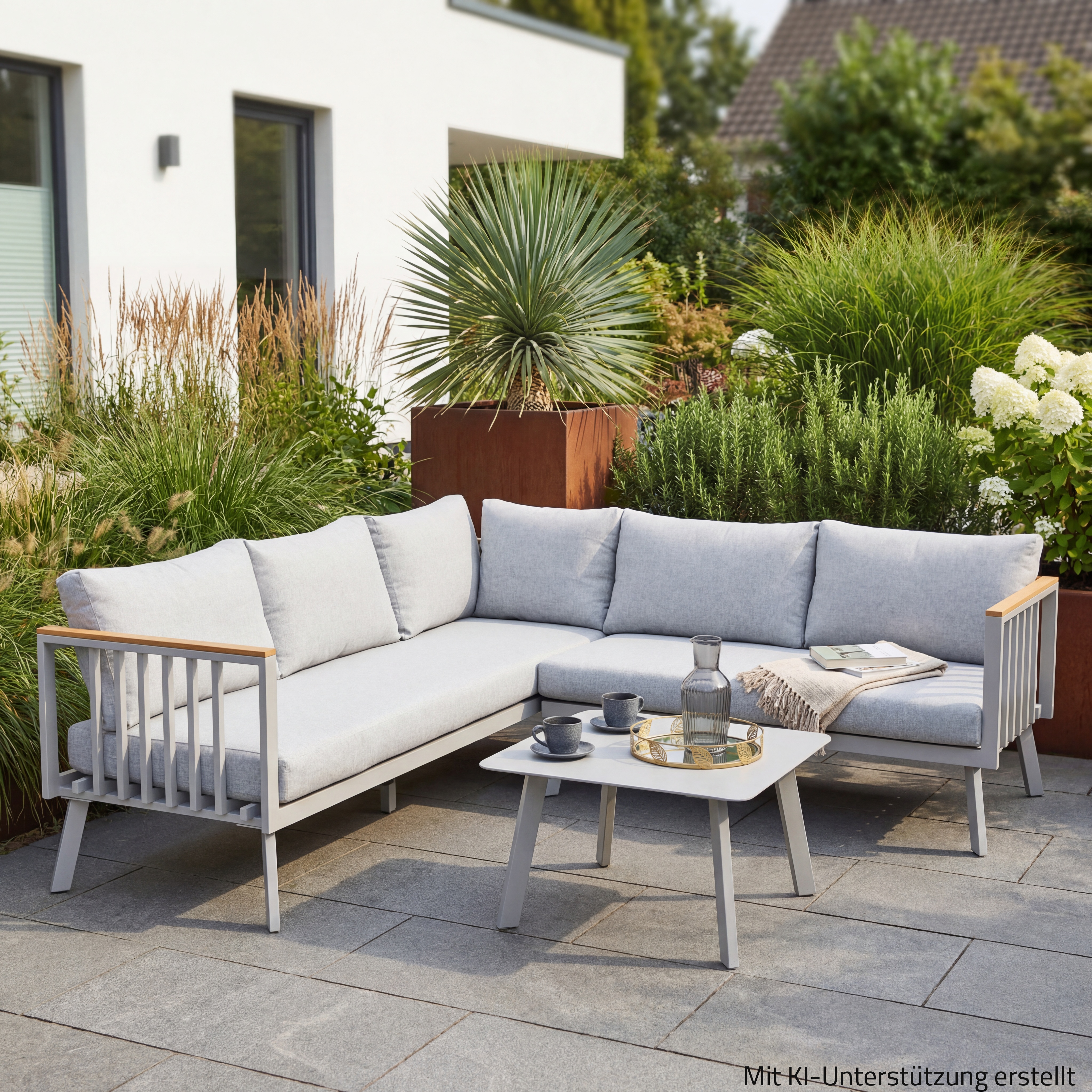 3-teilige Garten-Lounge GONDOLA - grau - inklusive Kissen