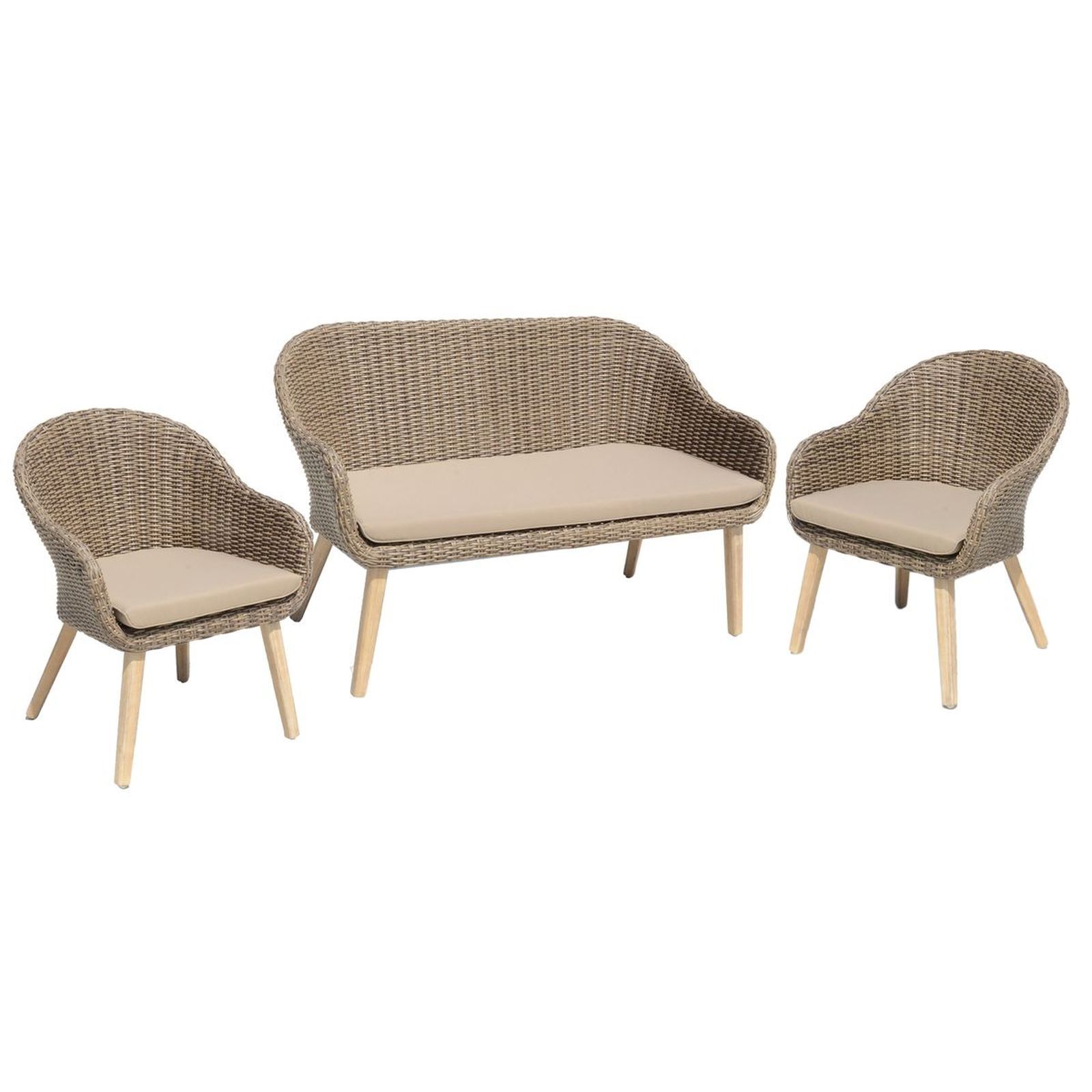 3-teilige Garten-Sitzgruppe PUEBLO - anisbraun-taupe - mit Kissen