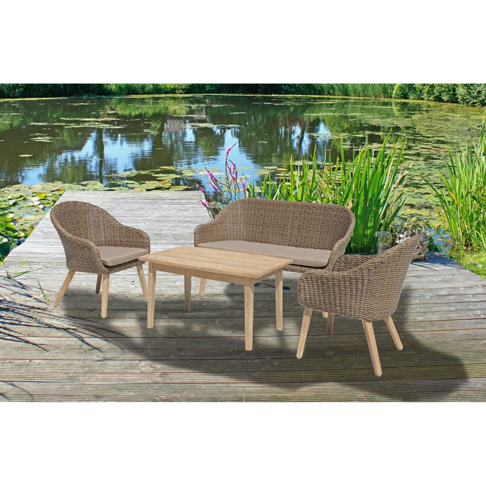 3-teilige Garten-Sitzgruppe PUEBLO - anisbraun-taupe - mit Kissen