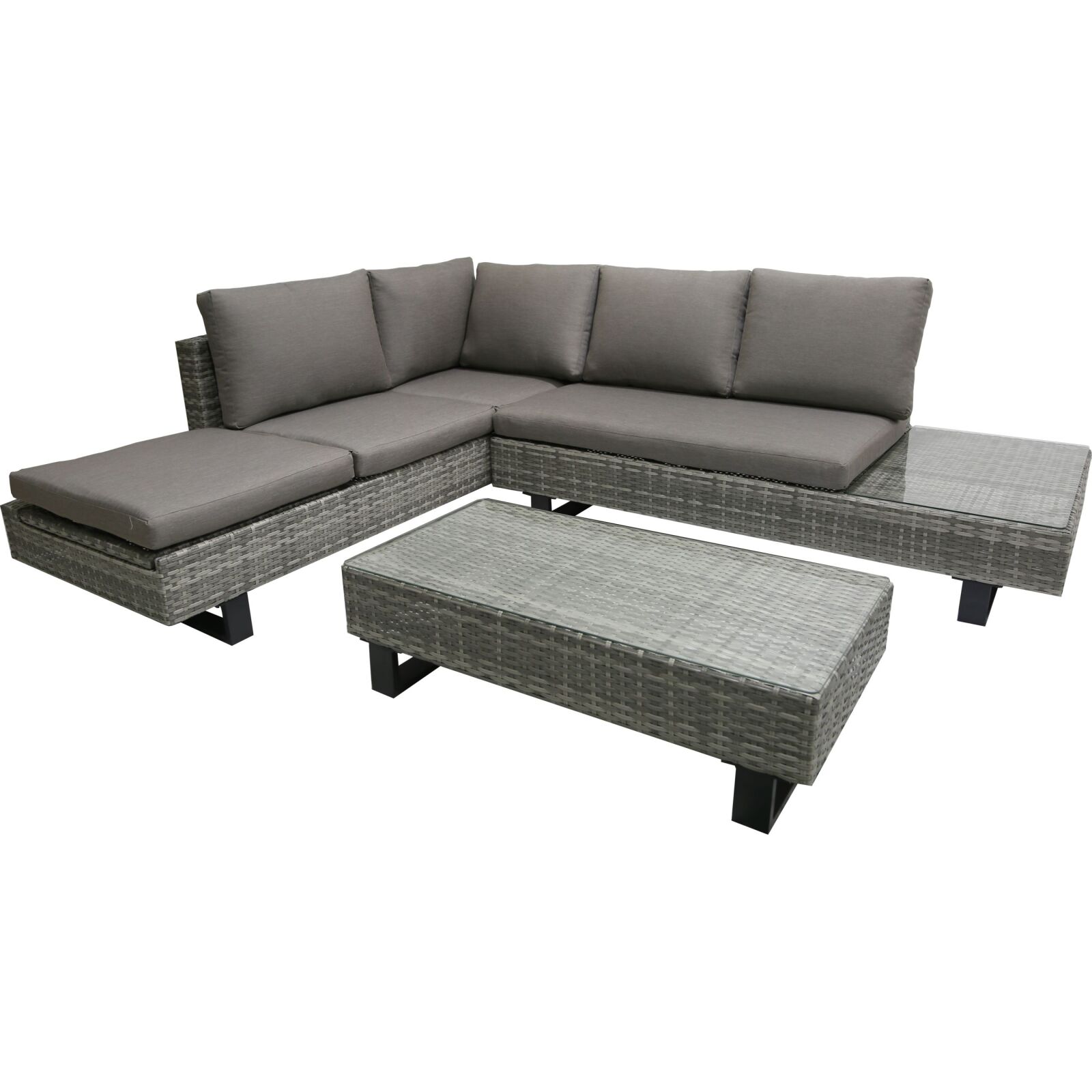 3-teilige Lounge-Eckgruppe CADIZ - grau - Aluminium - mit Kissen