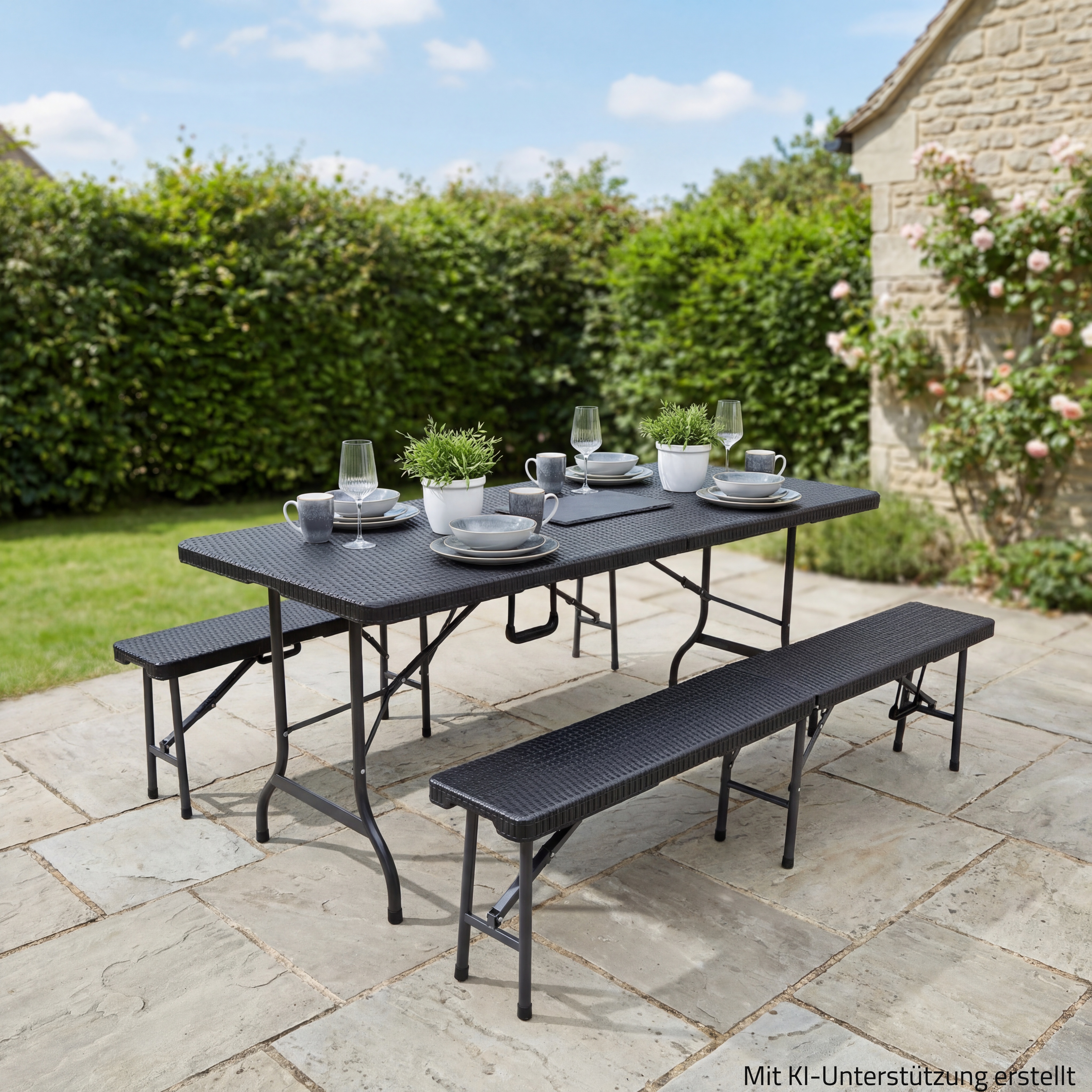 3-teilige Sitzgarnitur VENTANA - grau-schwarz - Polyrattan - 180 cm