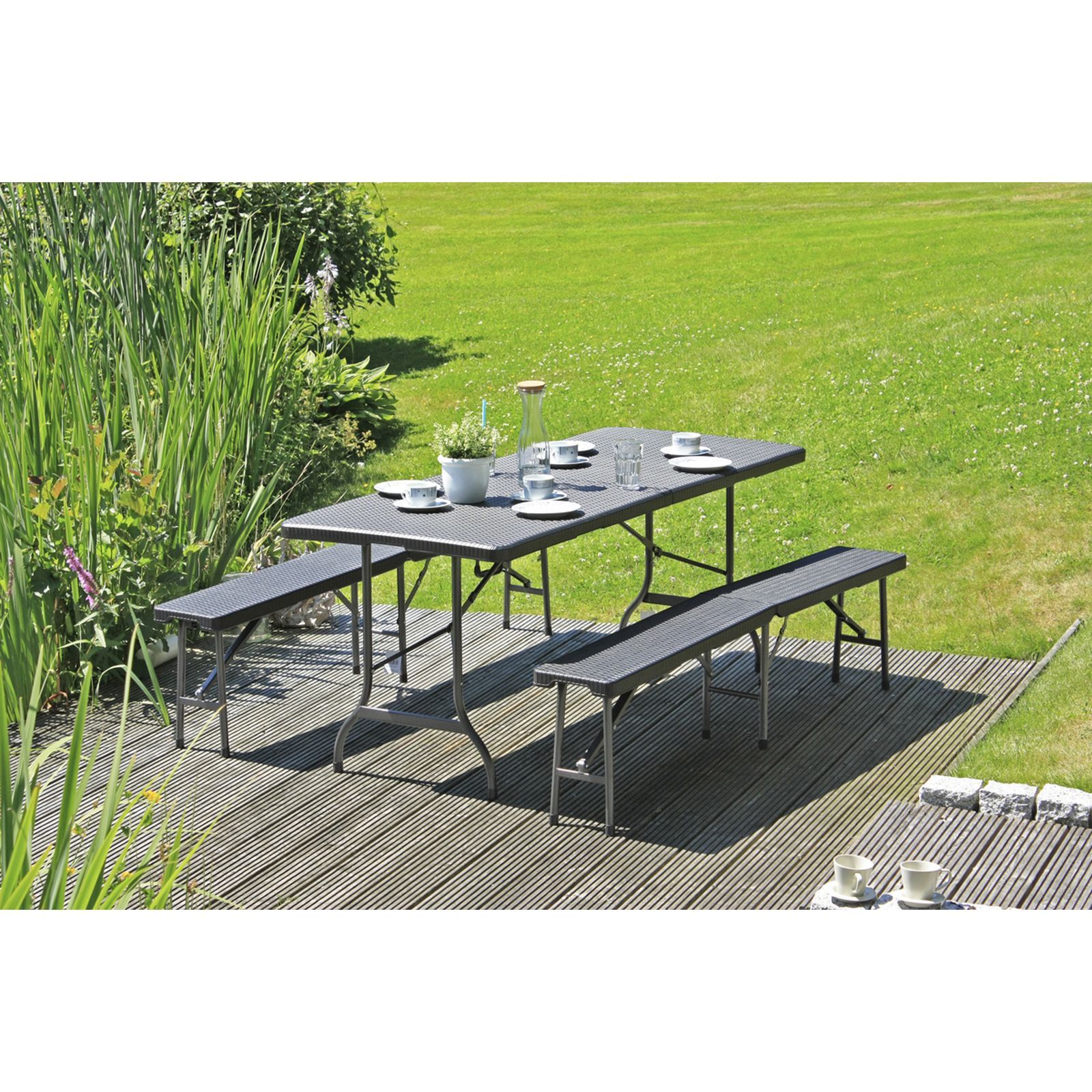 3-teilige Sitzgarnitur VENTANA - grau-schwarz - Polyrattan - 180 cm