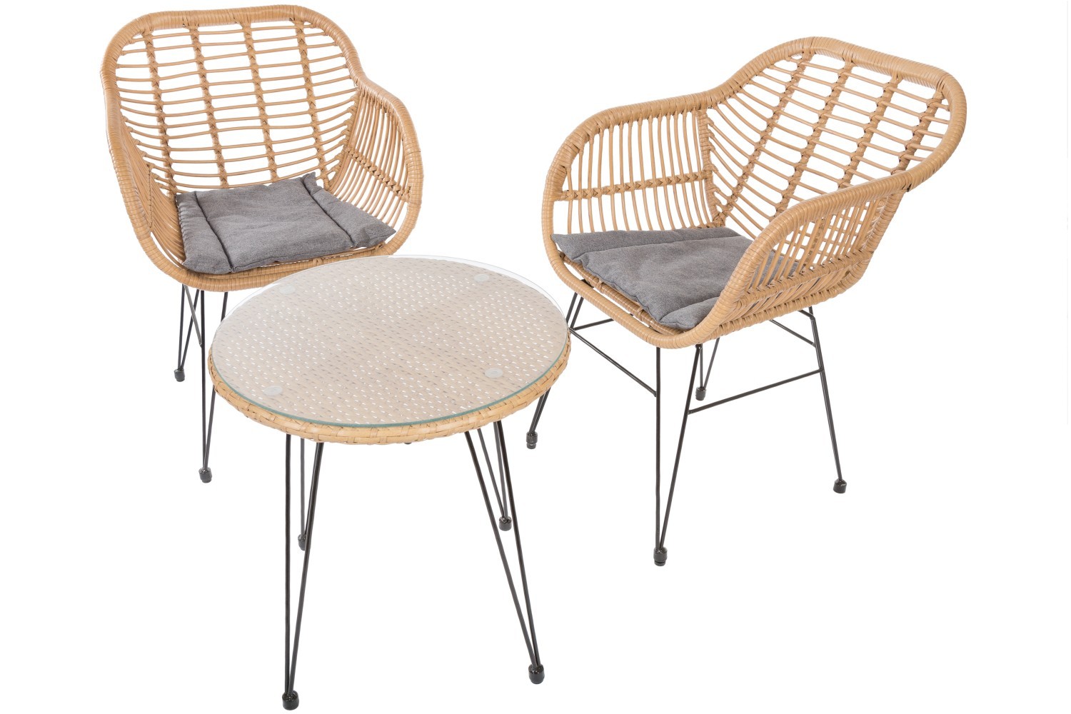 3-teilige Sitzgruppe - grau-beige - mit Sitzkissen
