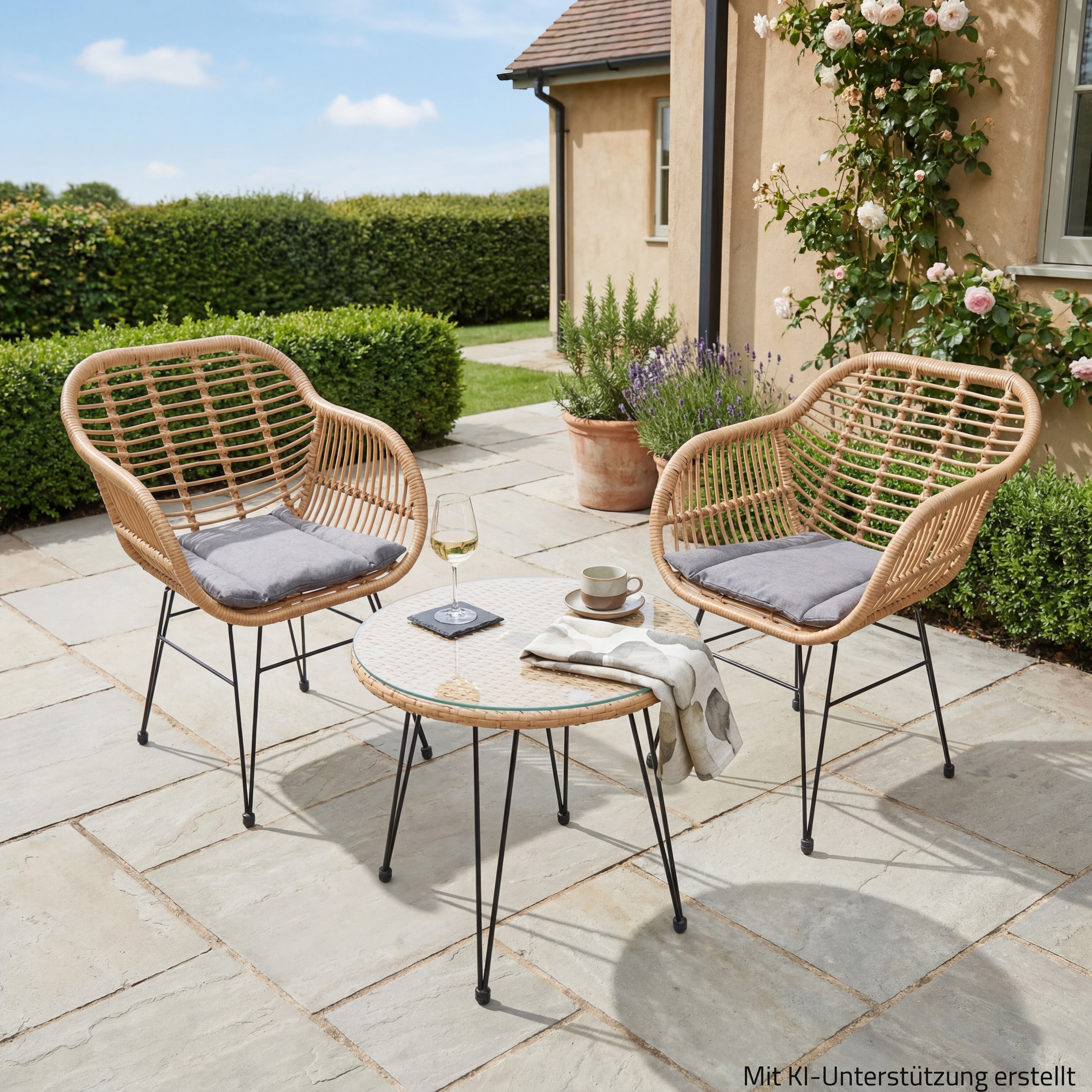 3-teilige Sitzgruppe - grau-beige - mit Sitzkissen