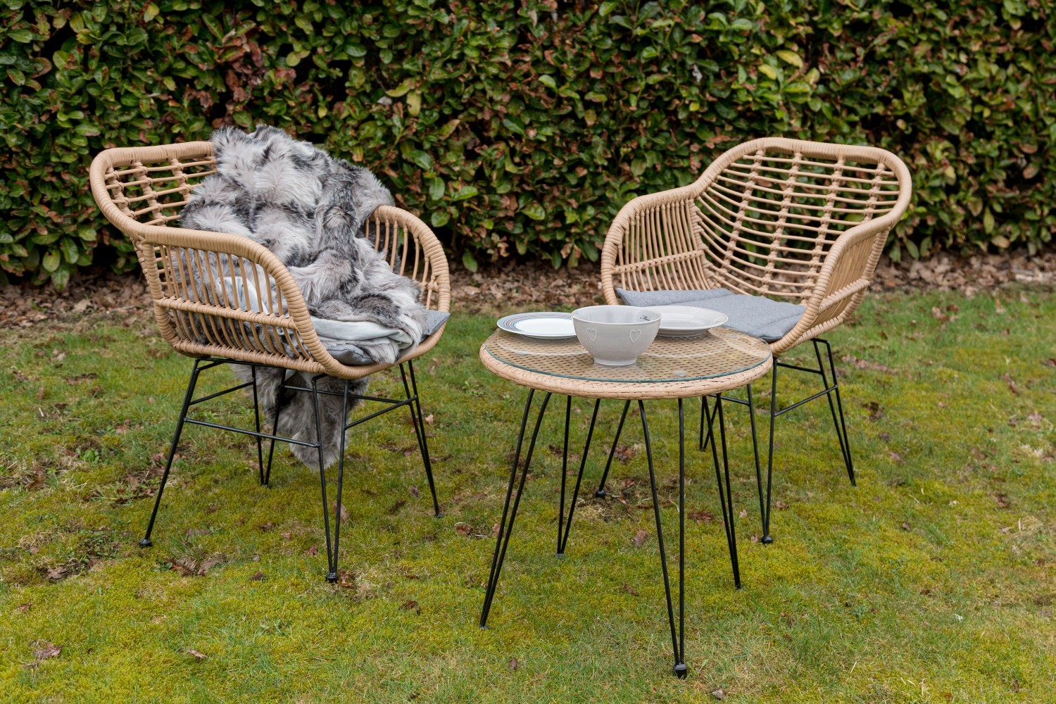 3-teilige Sitzgruppe - grau-beige - mit Sitzkissen