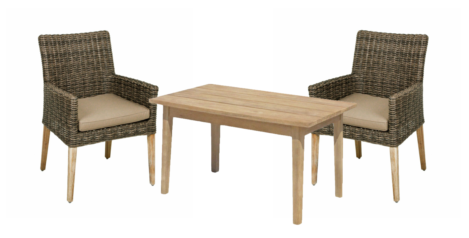 3-teilige Sitzgruppe NORVELL/PUEBLO - braun - Akazie massiv