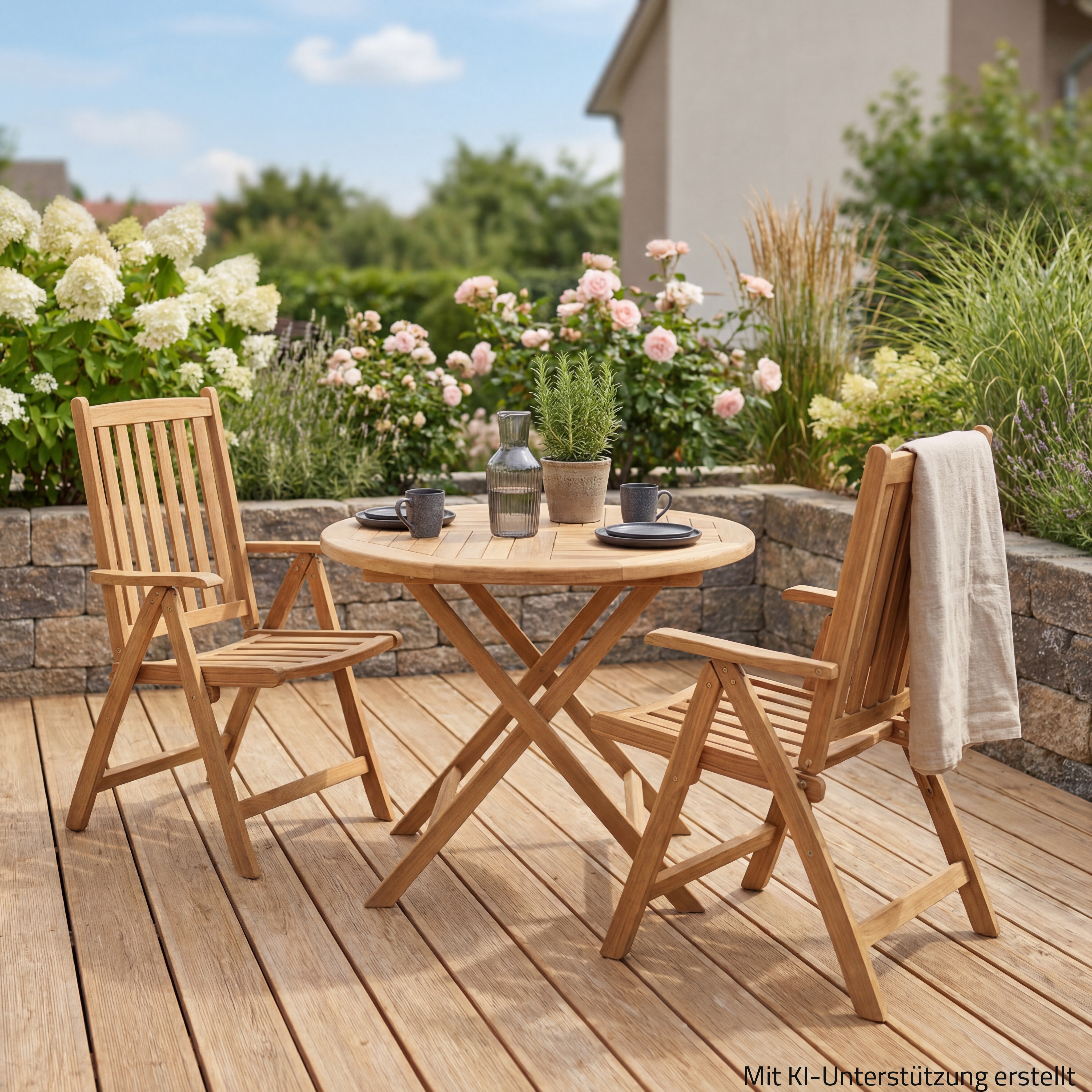 3-teilige Tischgruppe SOLO 02 - natur - Teak Massivholz