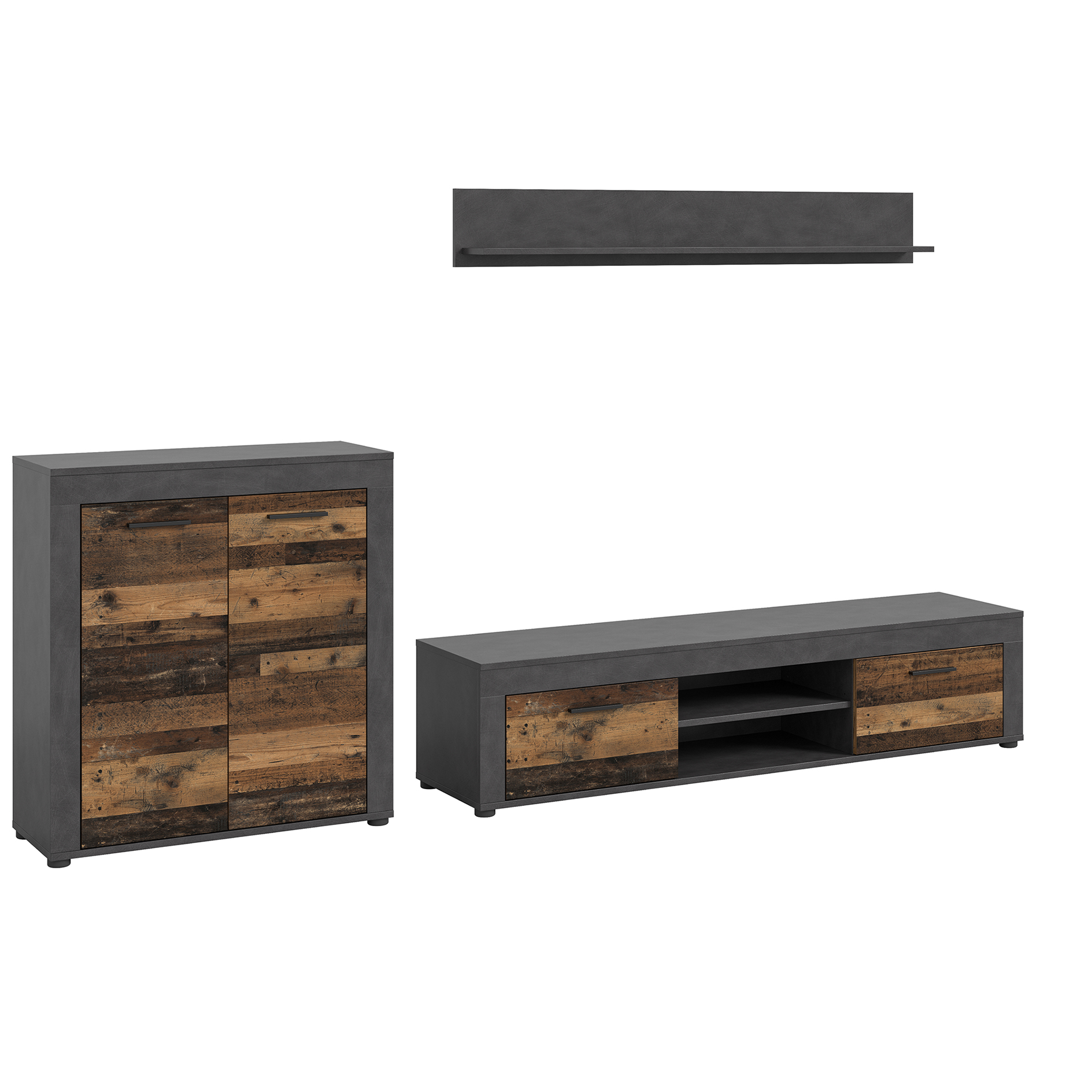 3-teilige Wohnkombination JAM - Matera - Old Wood - mit Highboard