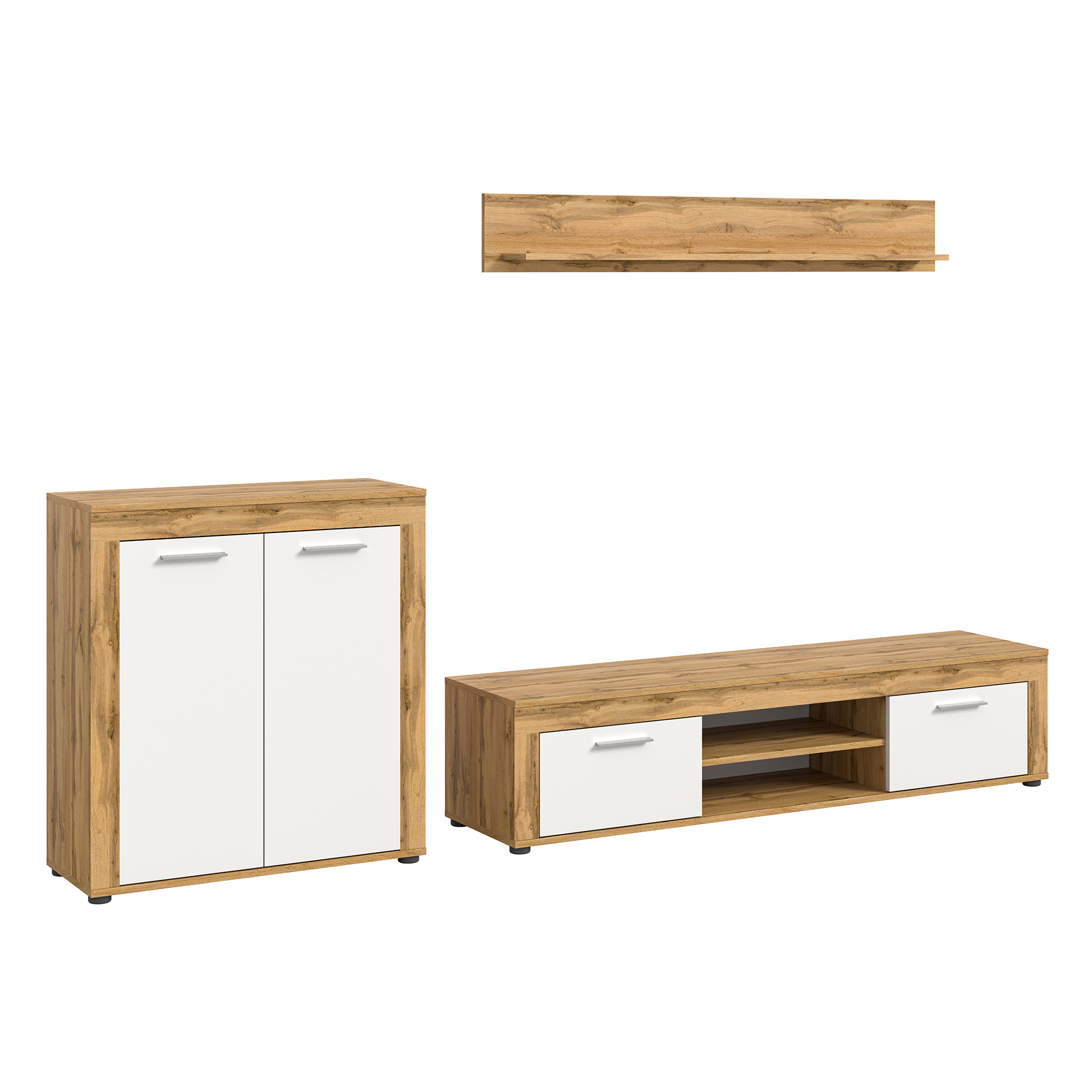 3-teilige Wohnkombination JAM - Wotan Eiche - weiß - mit Highboard