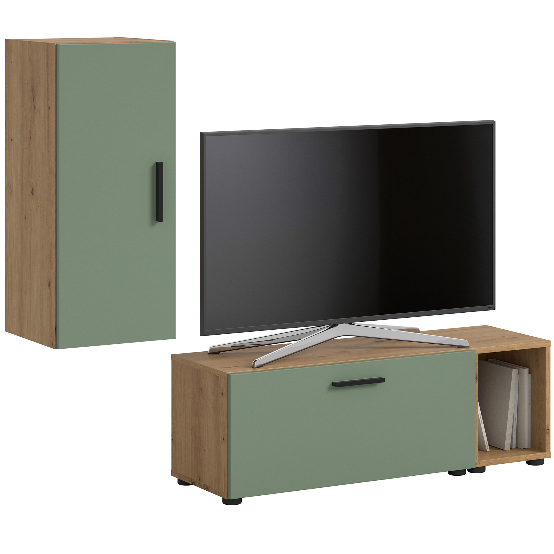 3-teilige Wohnwand THE ONE - salbei - Artisan Eiche