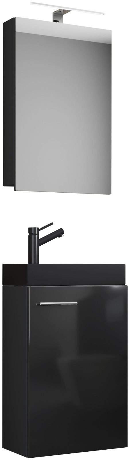 3-teiliger Gäste-Waschplatz SLITO BL - schwarz - mit Spiegelschrank