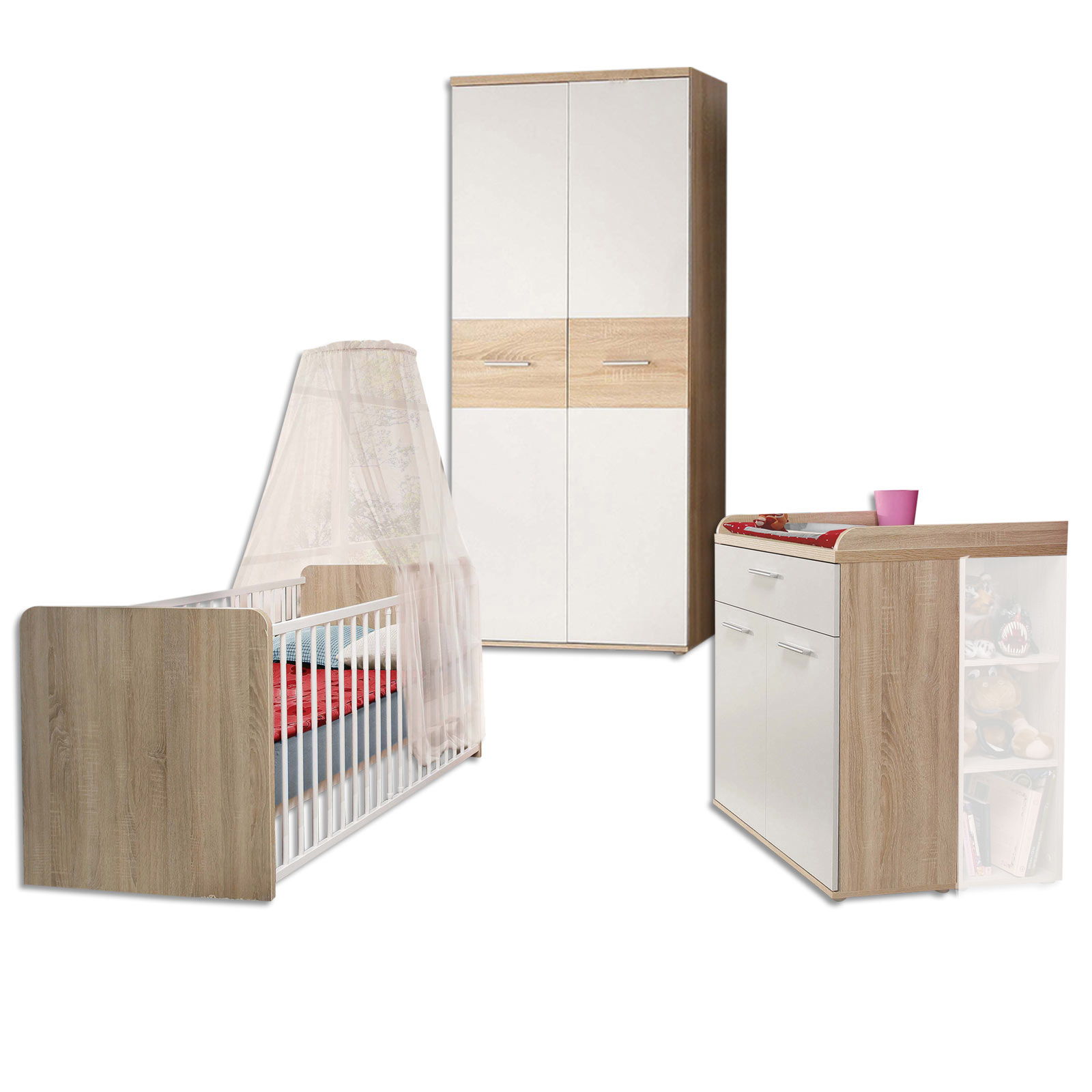 3-teiliges Babyzimmer-Set - Sonoma Eiche - weiß