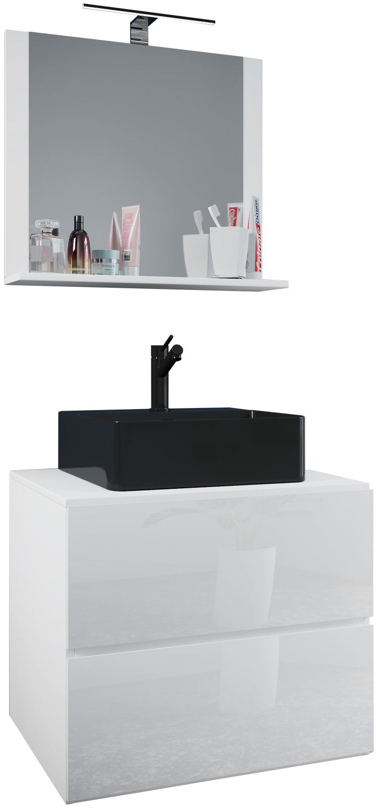 3-teiliges Bademöbel-Set LENDAS BL - weiß-schwarz - 80 cm - mit Spiegel