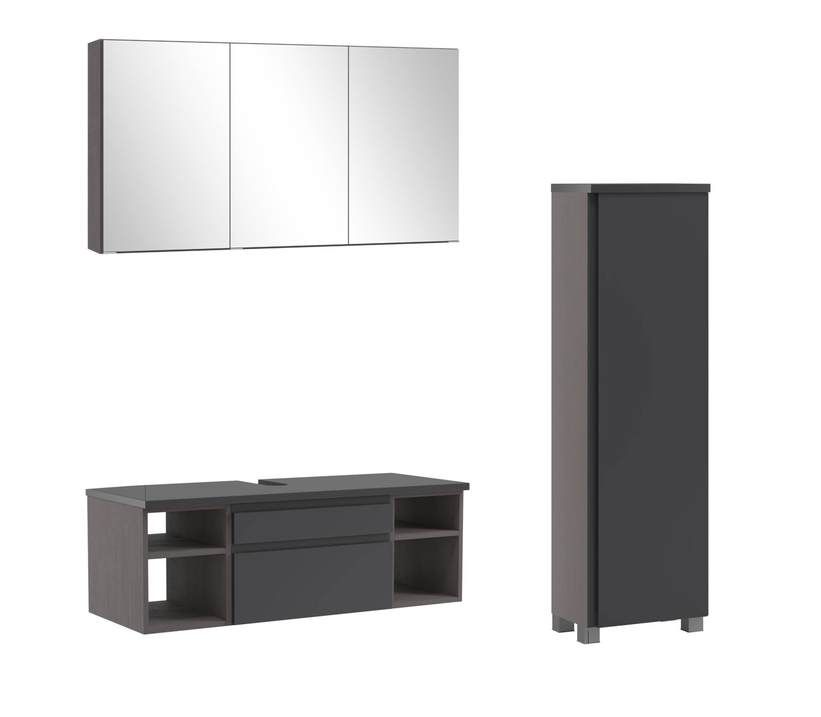 3-teiliges Badmöbel-Set AROSA - graphit - grau matt - mit Spiegelschrank - 120 cm