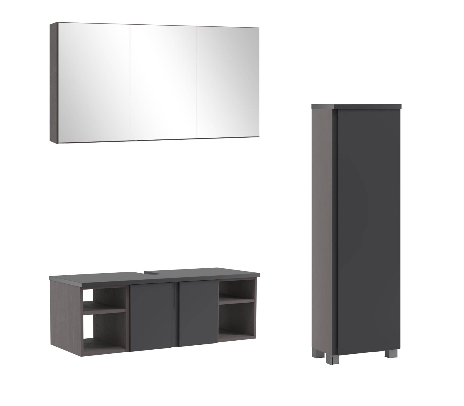 3-teiliges Badmöbel-Set AROSA - graphit - grau matt - mit Spiegelschrank - 120 cm