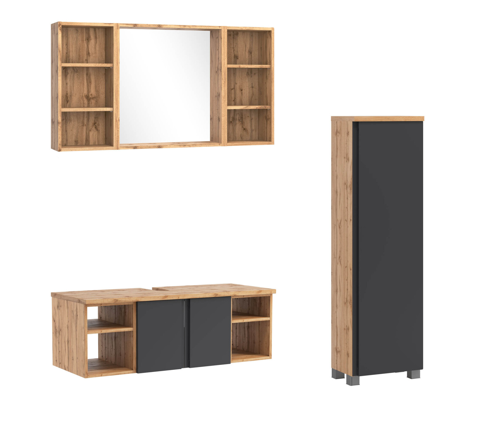 3-teiliges Badmöbel-Set AROSA - Wotaneiche - grau matt - 120 cm