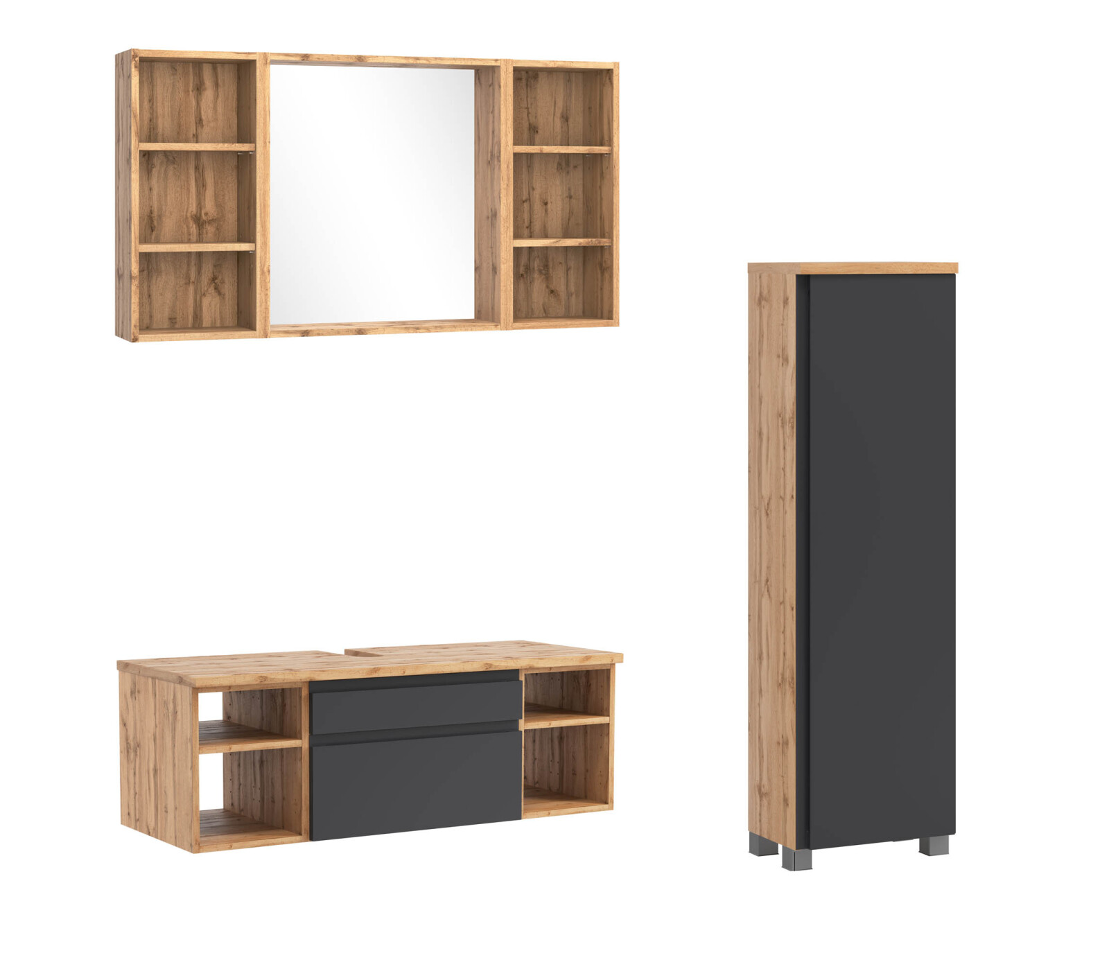 3-teiliges Badmöbel-Set AROSA - Wotaneiche - grau matt - 120 cm