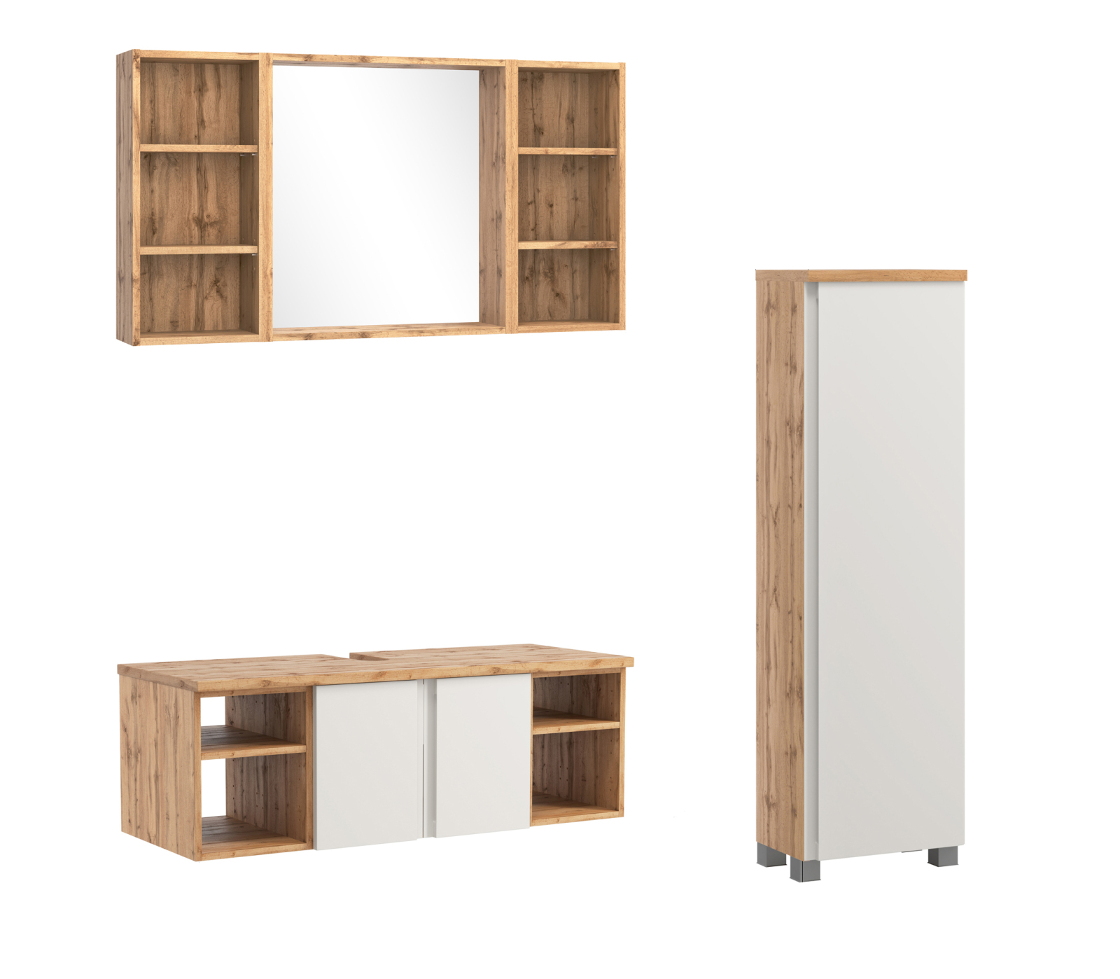 3-teiliges Badmöbel-Set AROSA - Wotaneiche - weiß matt - 120 cm