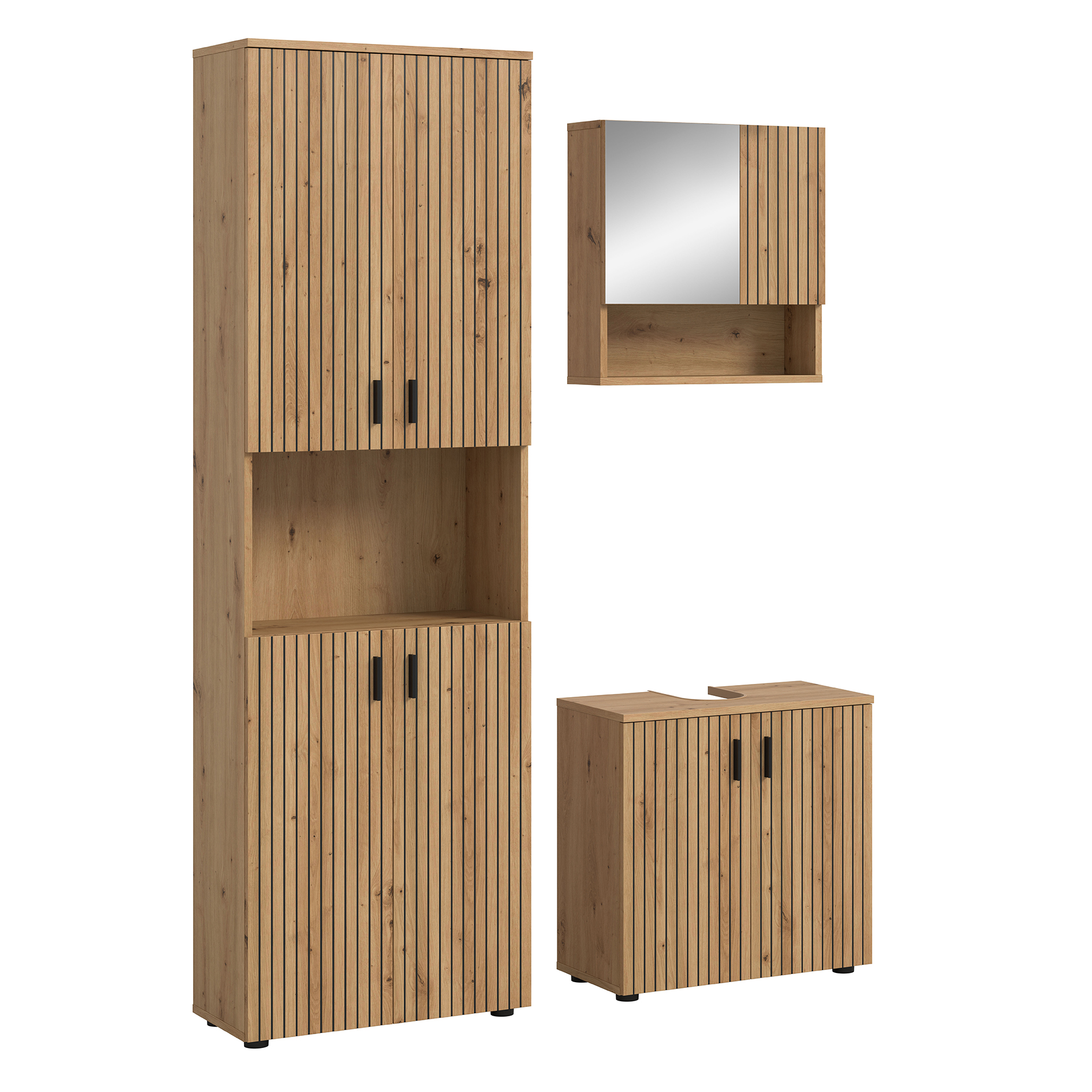 3-teiliges Badmöbel-Set - Artisan Eiche - Paneeloptik - 135 cm