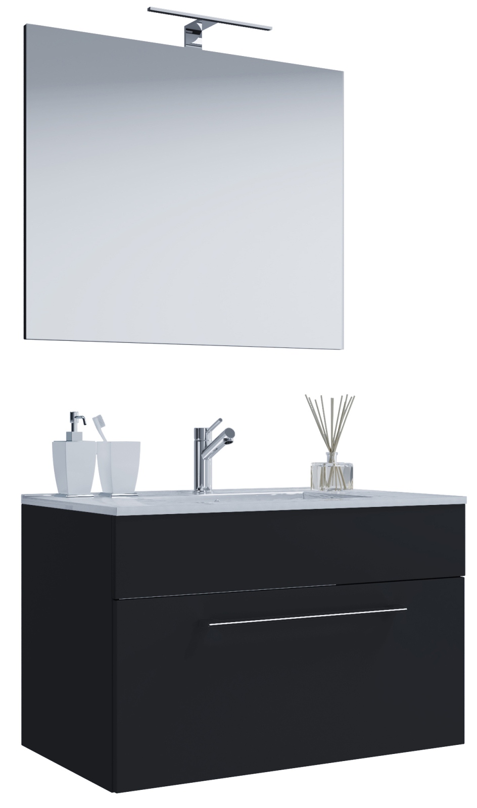 3-teiliges Badmöbel-Set BADINOS - schwarz - 60 cm - mit Spiegel