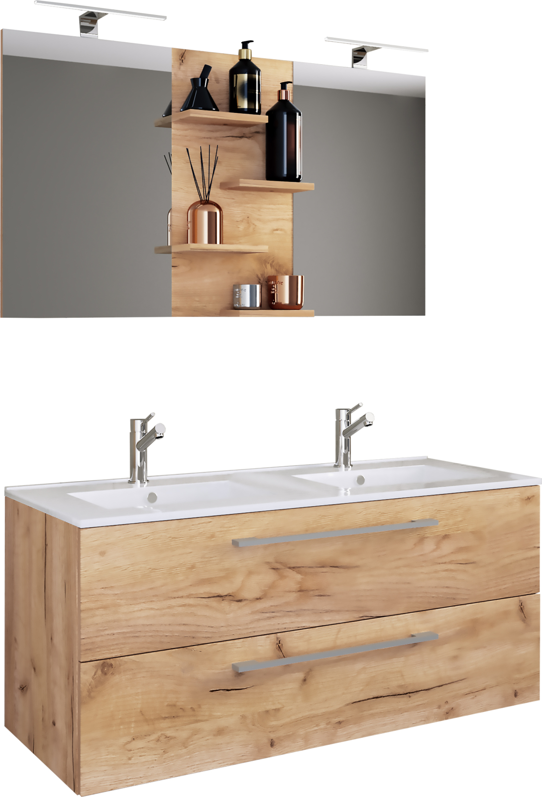 3-teiliges Badmöbel-Set BUDASI - Honig-Eiche - 112 cm breit