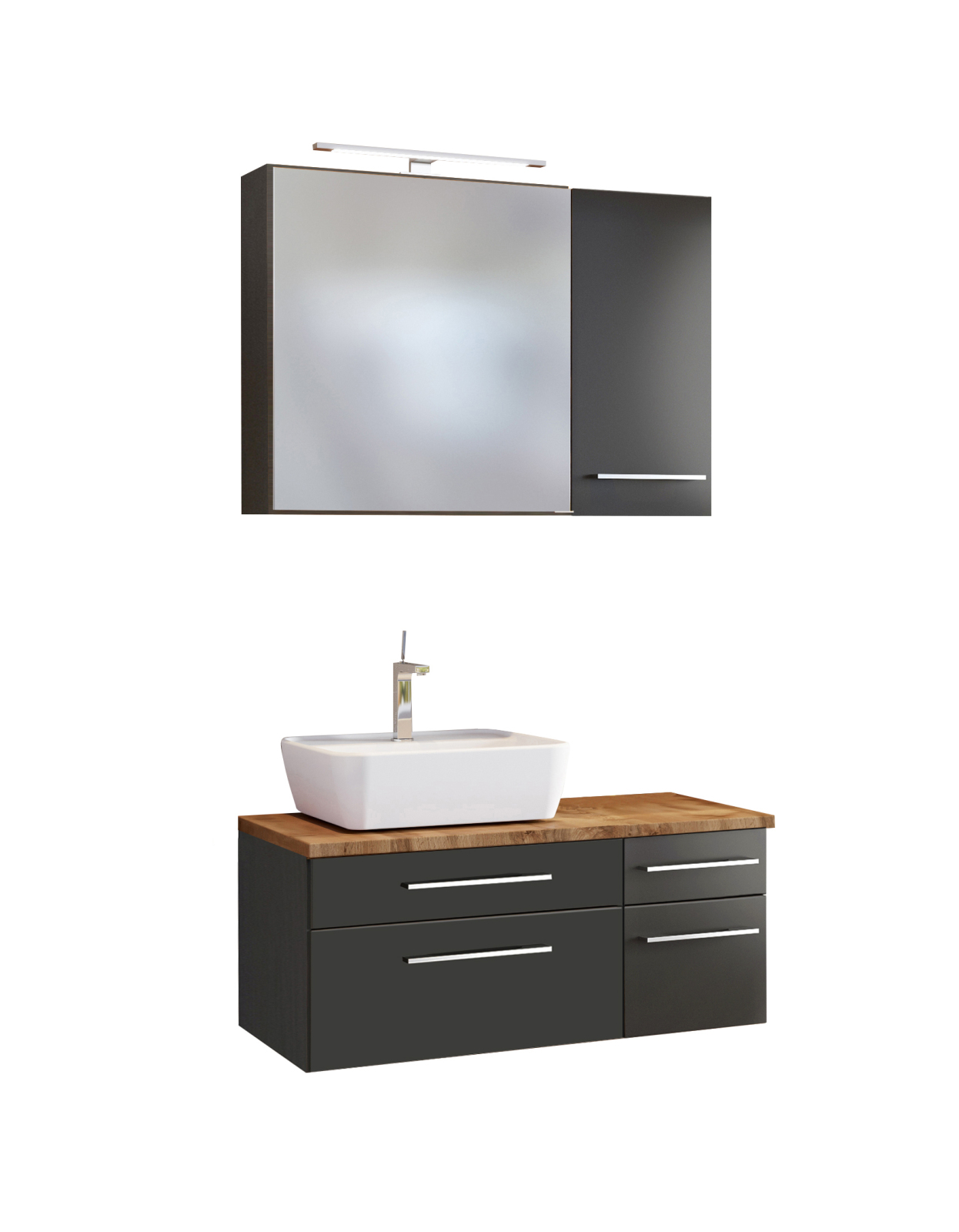 3-teiliges Badmöbel-Set DAVOS - grau - 90 cm breit - Becken links