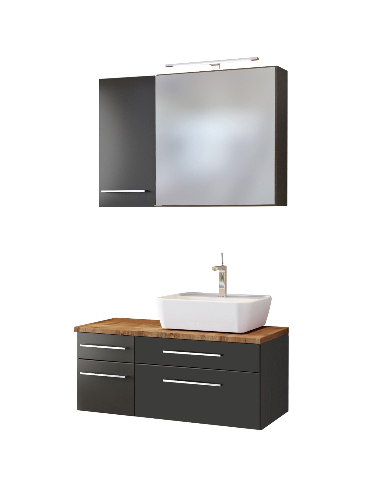 3-teiliges Badmöbel-Set DAVOS - grau - 90 cm breit - Becken rechts