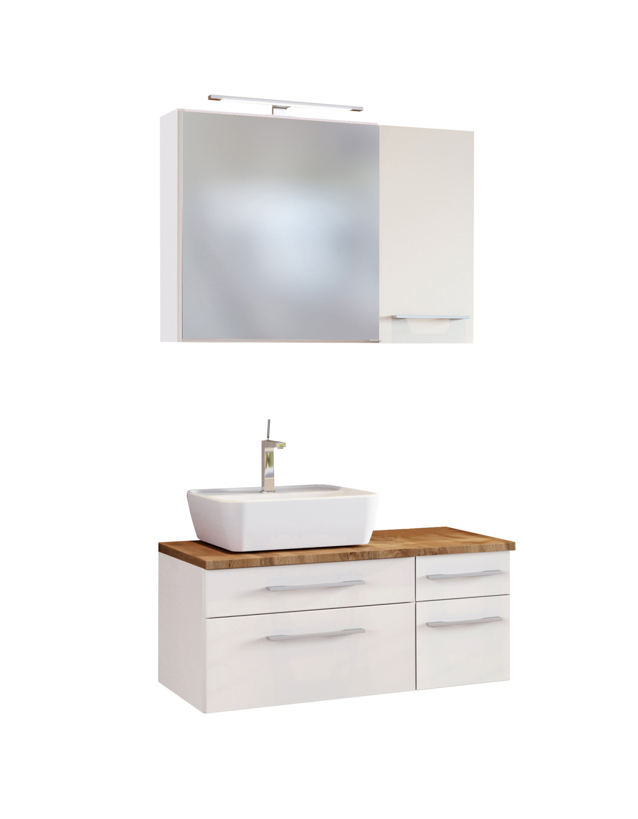 3-teiliges Badmöbel-Set DAVOS - weiß - 90 cm breit - Becken links
