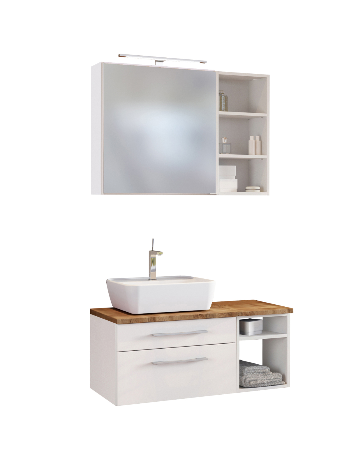 3-teiliges Badmöbel-Set DAVOS - weiß - 90 cm breit - Becken links