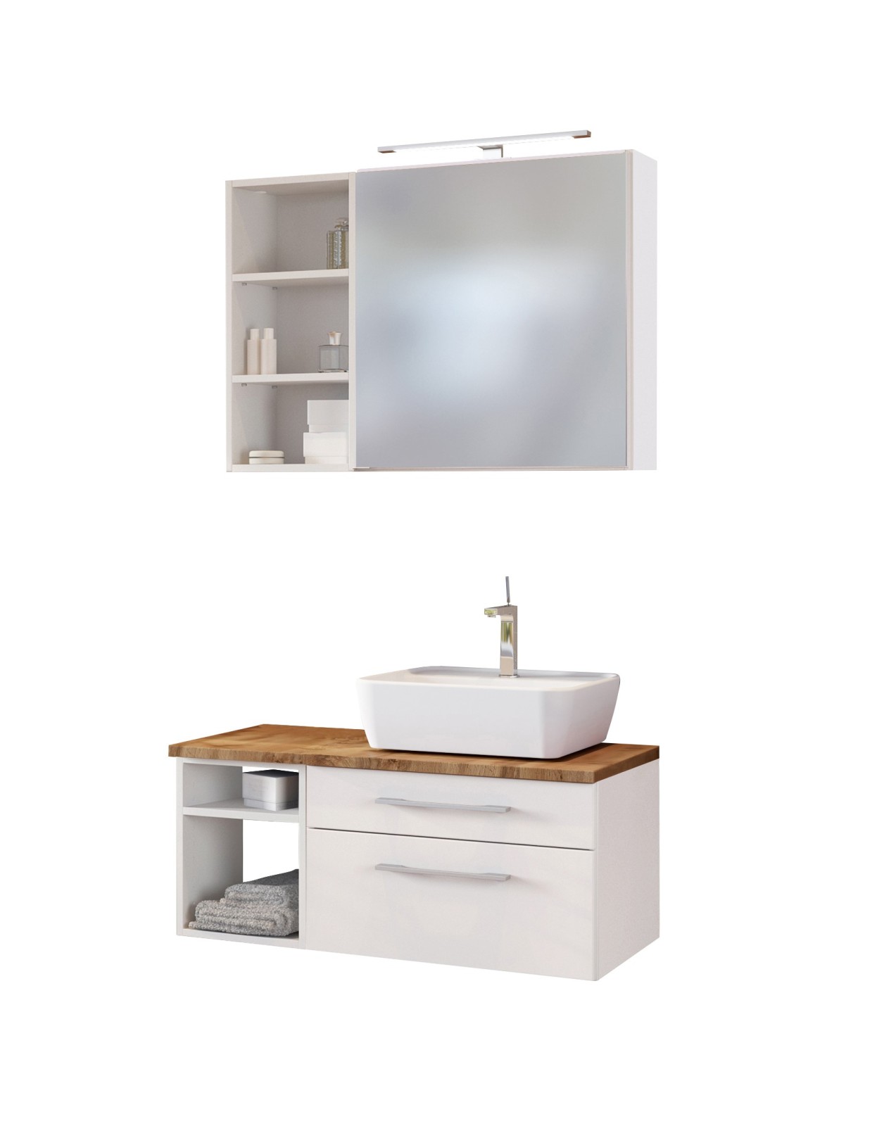 3-teiliges Badmöbel-Set DAVOS - weiß - 90 cm breit - Becken rechts