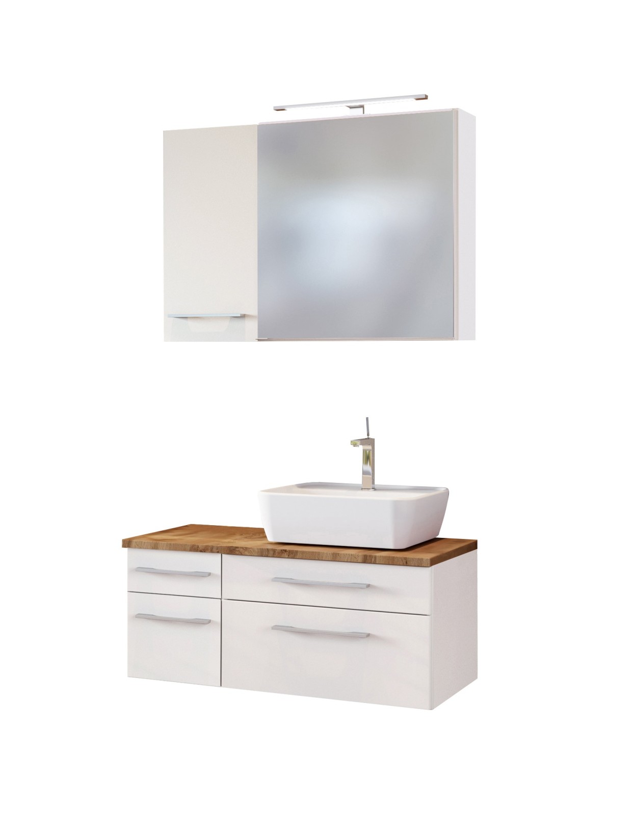 3-teiliges Badmöbel-Set DAVOS - weiß - 90 cm breit - Becken rechts
