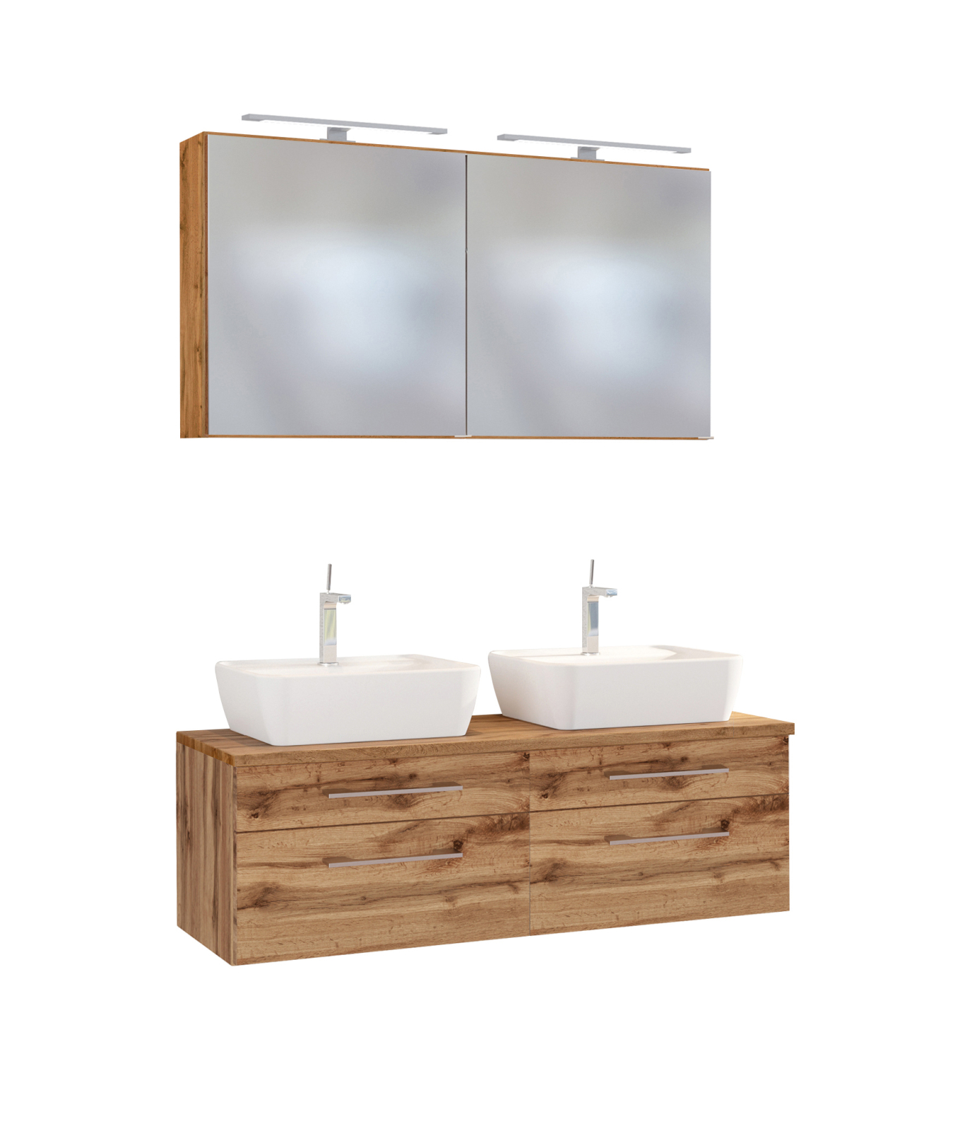 3-teiliges Badmöbel-Set DAVOS - Wotaneiche - 120 cm breit