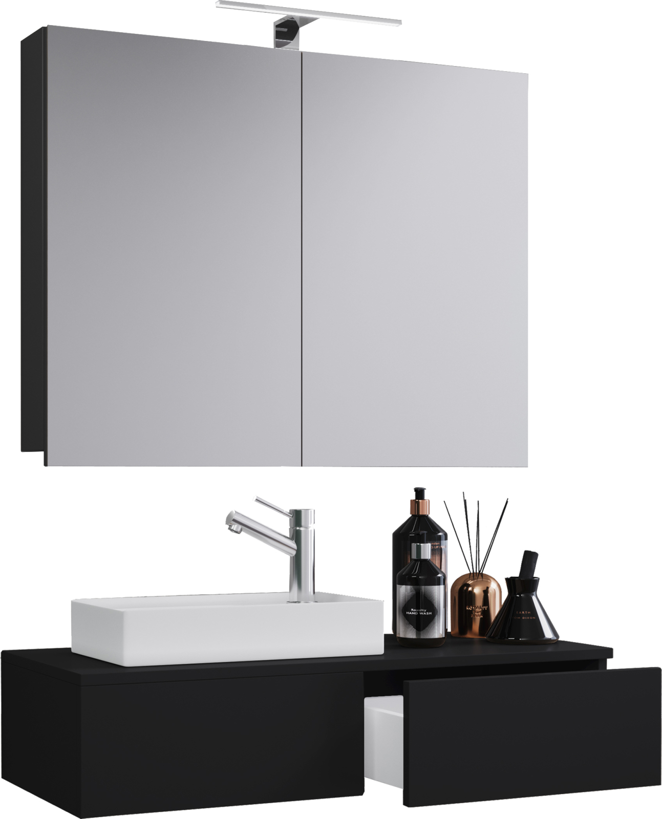 3-teiliges Badmöbel-Set GUDAS - schwarz - mit Spiegelschrank