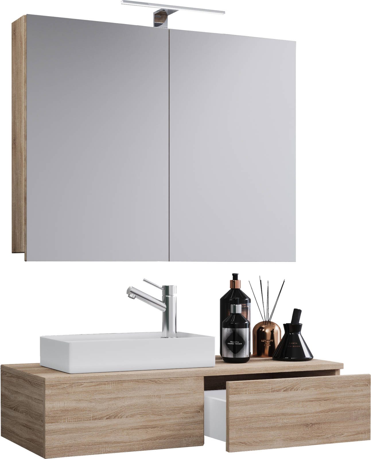 3-teiliges Badmöbel-Set GUDAS - Sonoma Eiche - mit Spiegelschrank