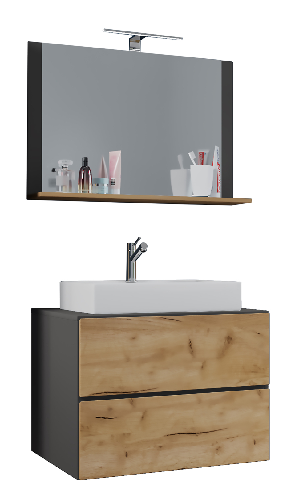 3-teiliges Badmöbel-Set LENDAS - anthrazit - Honig Eiche - 80 cm breit