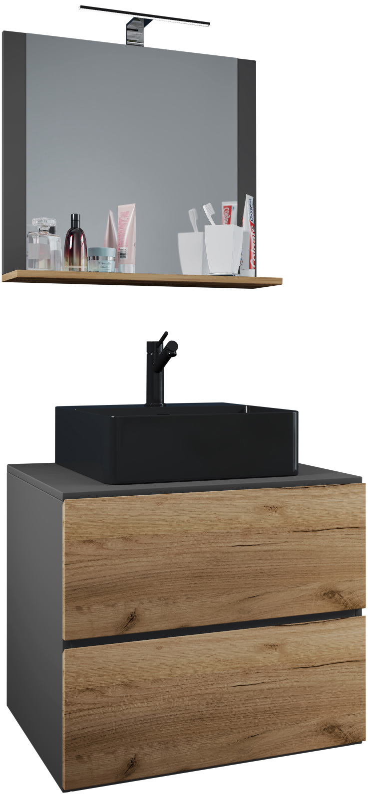 3-teiliges Badmöbel-Set LENDAS BL - Honig Eiche - weiß - 60 cm breit