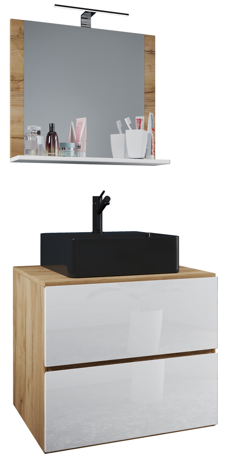 3-teiliges Badmöbel-Set LENDAS BL - Honig Eiche - weiß - 60 cm breit
